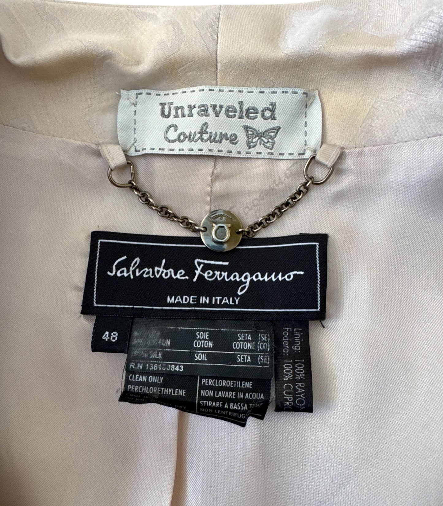Grit and Grace Silk Upcycled Ferragamo blazer with Denim Blooms