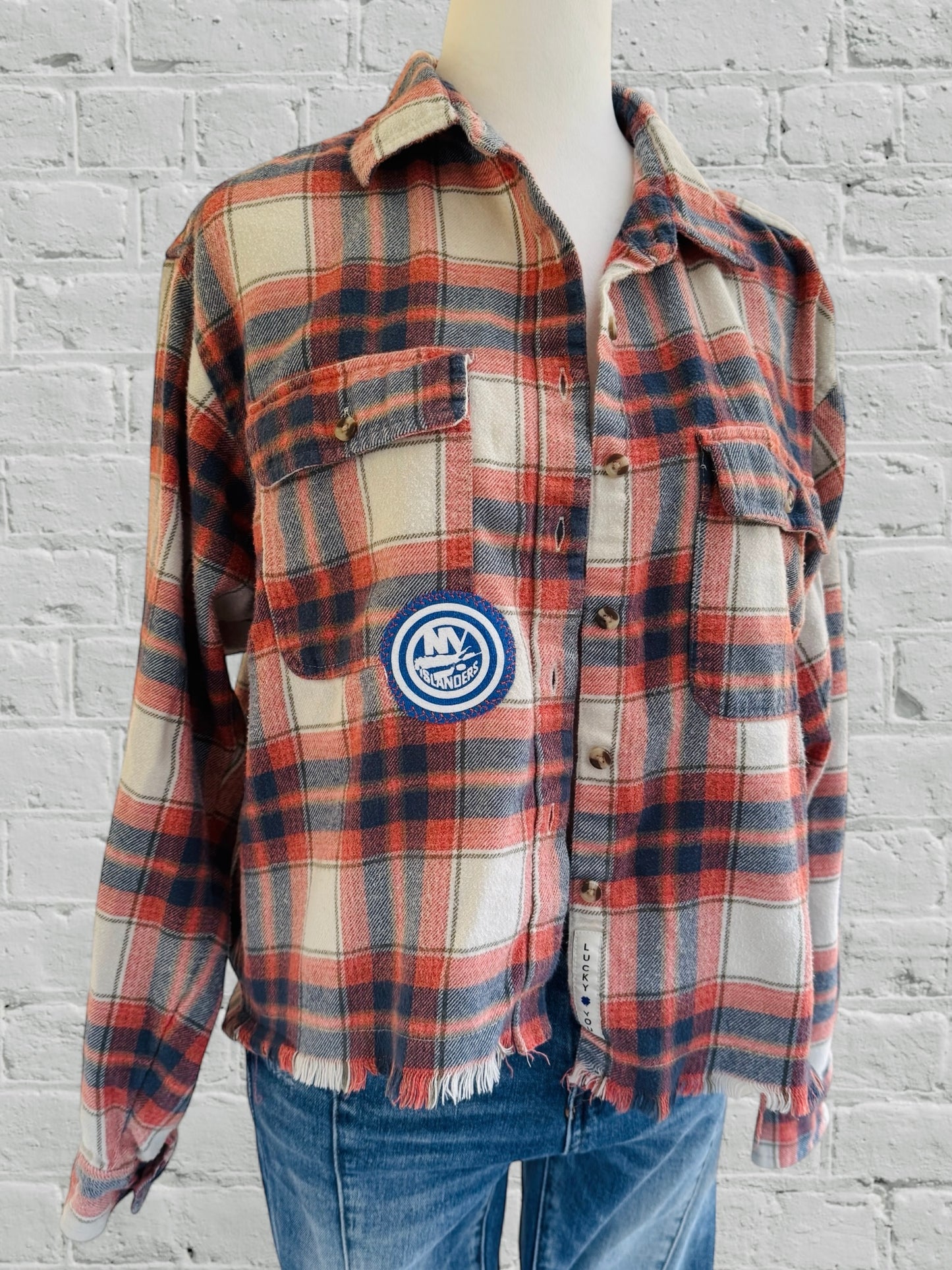 NY Islanders - Cropped -Upcycled Distressed Flannel