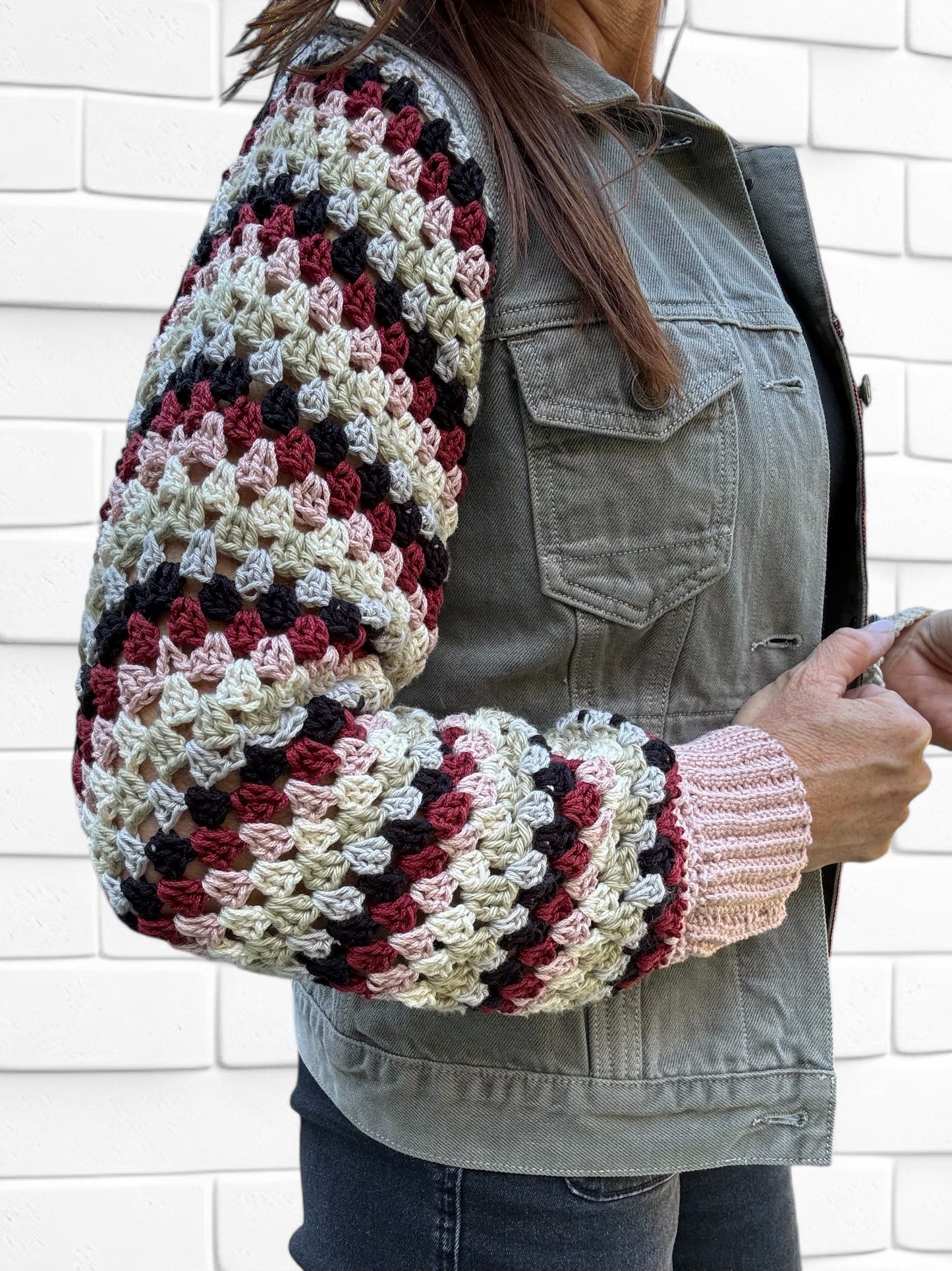 Designer Upcycled Denim All Saints Vest Crochet Sweater