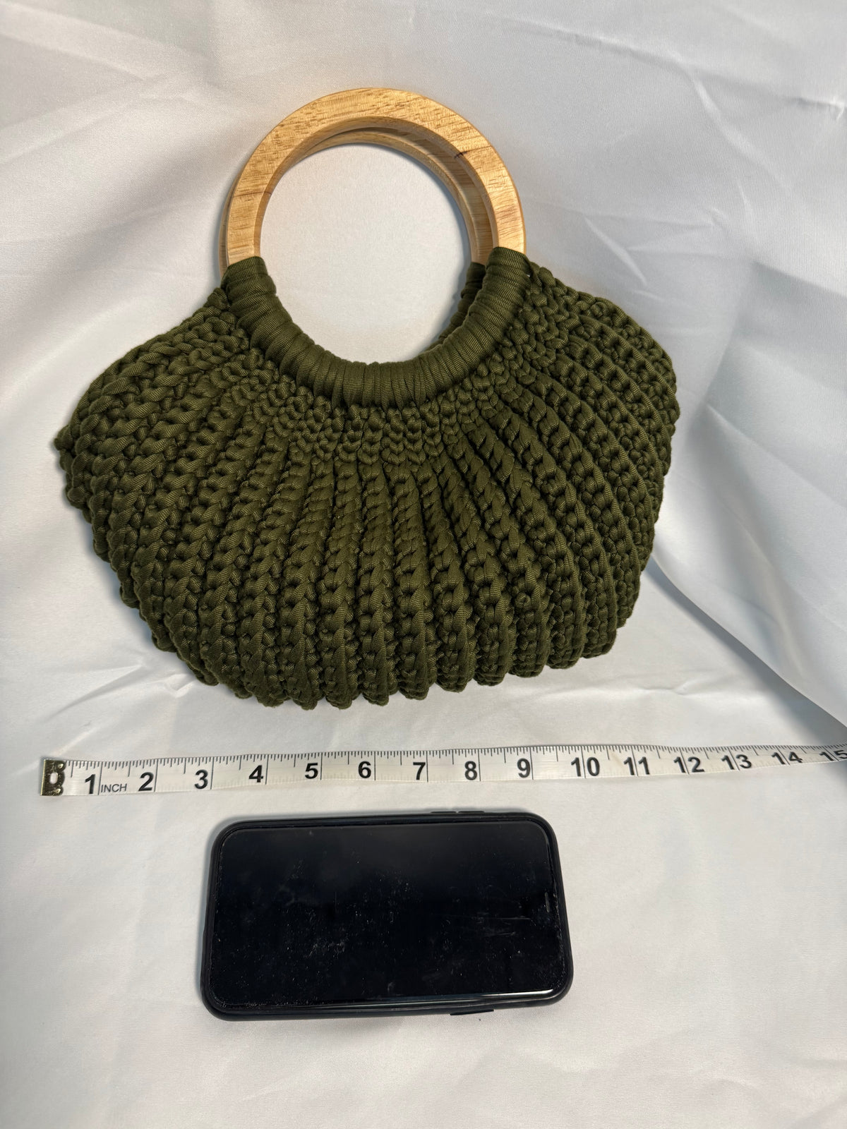 The FANFARE in Olive, hand-crochet bag