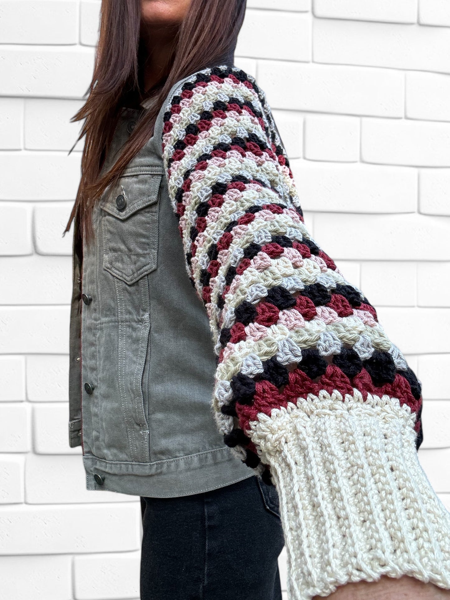 Designer Upcycled Denim All Saints Vest Crochet Sweater