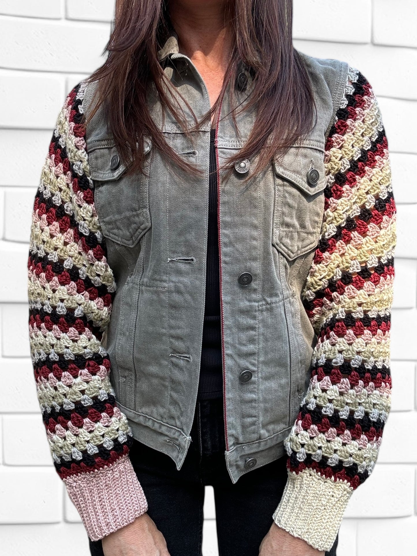 Designer Upcycled Denim All Saints Vest Crochet Sweater