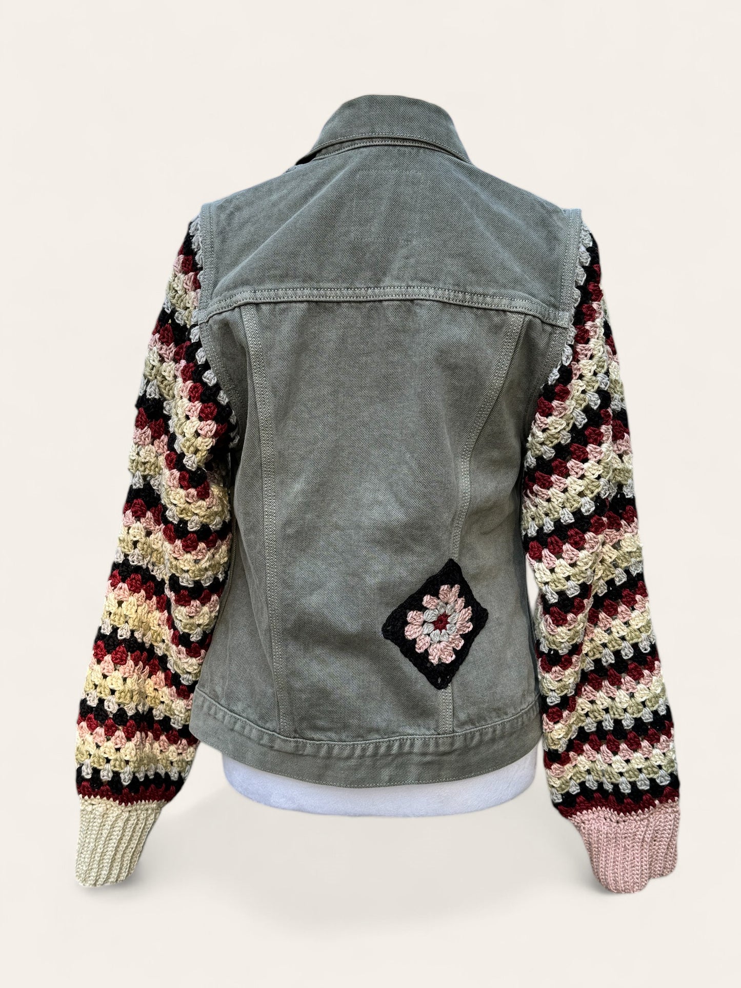 Designer Upcycled Denim All Saints Vest Crochet Sweater