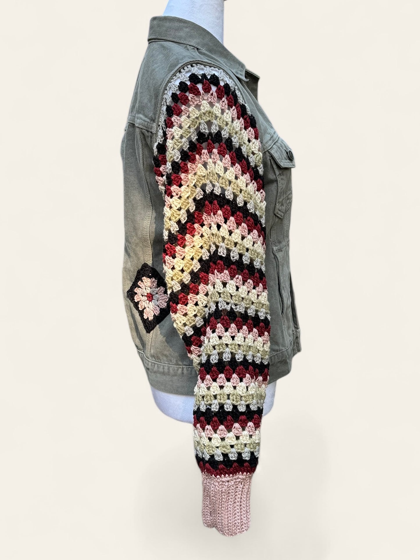 Designer Upcycled Denim All Saints Vest Crochet Sweater
