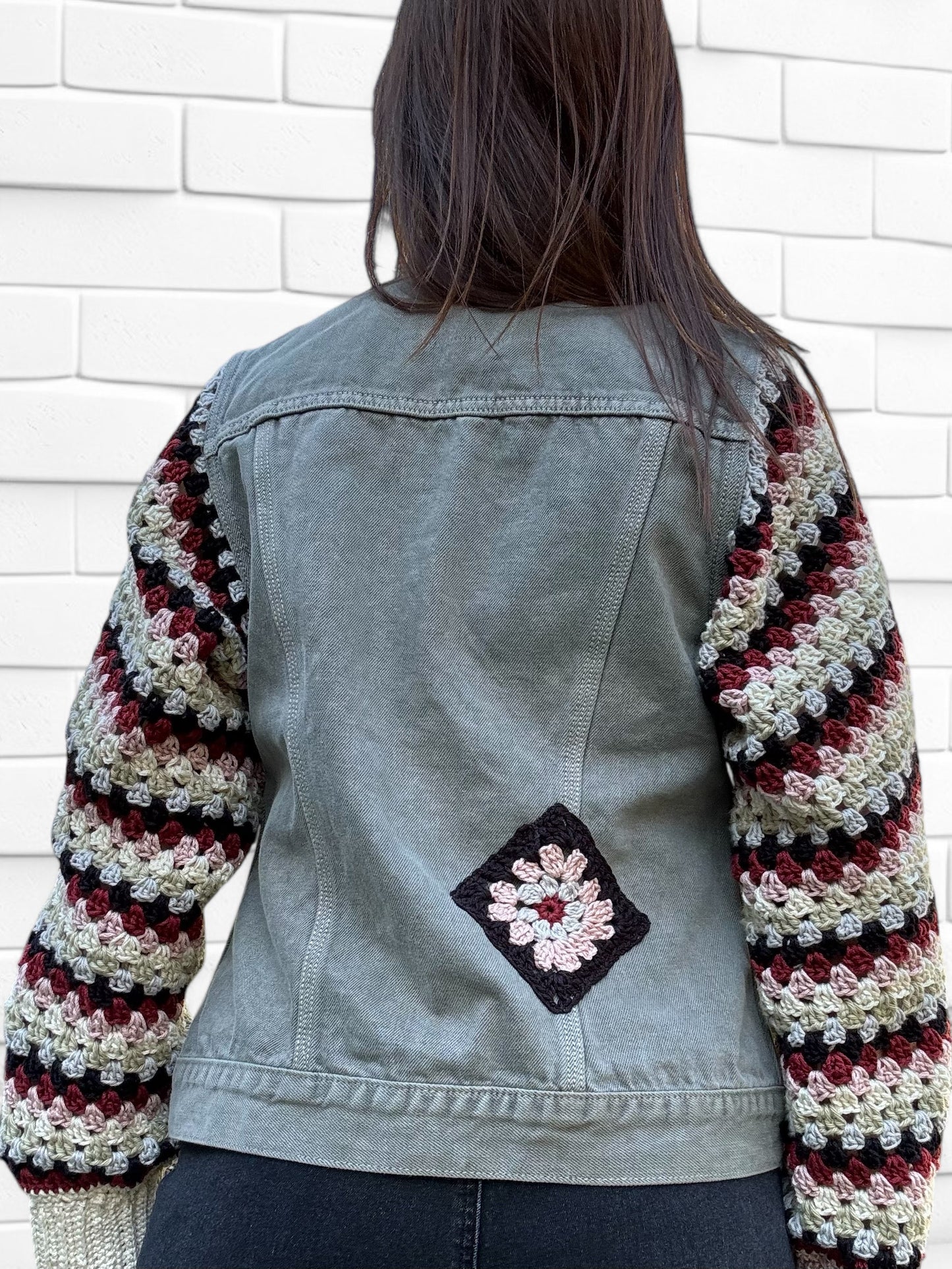 Designer Upcycled Denim All Saints Vest Crochet Sweater