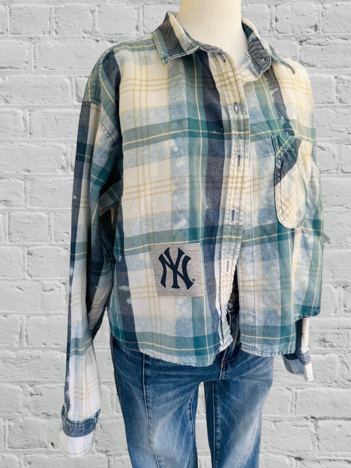 NY Yankees- Upcycled Distressed Flannel
