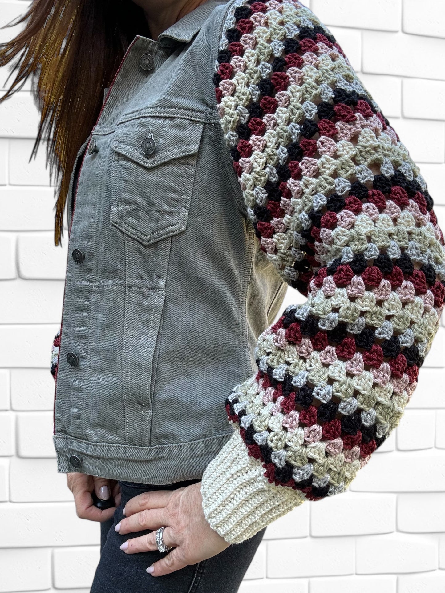 Designer Upcycled Denim All Saints Vest Crochet Sweater