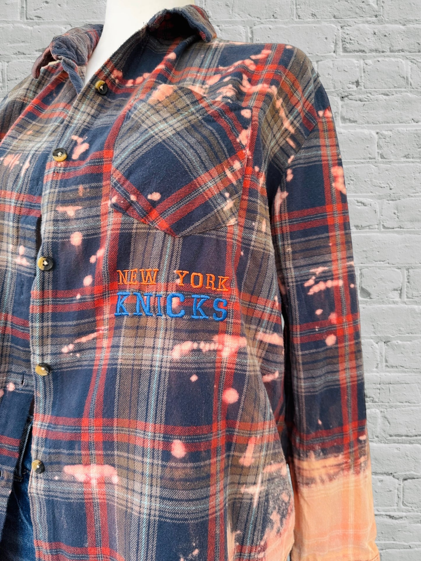 NY Knicks- Upcycled Distressed Flannel