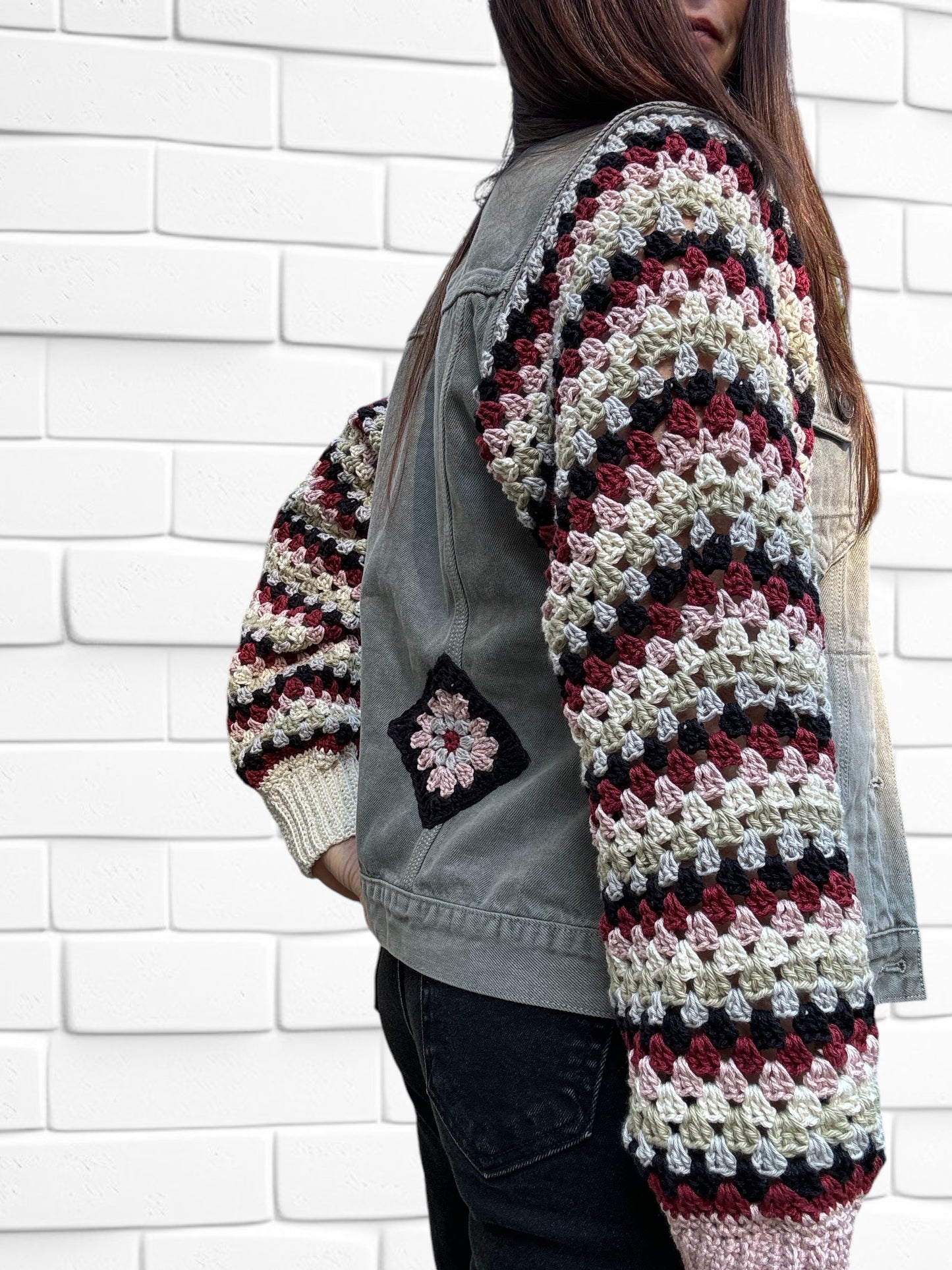 Designer Upcycled Denim All Saints Vest Crochet Sweater