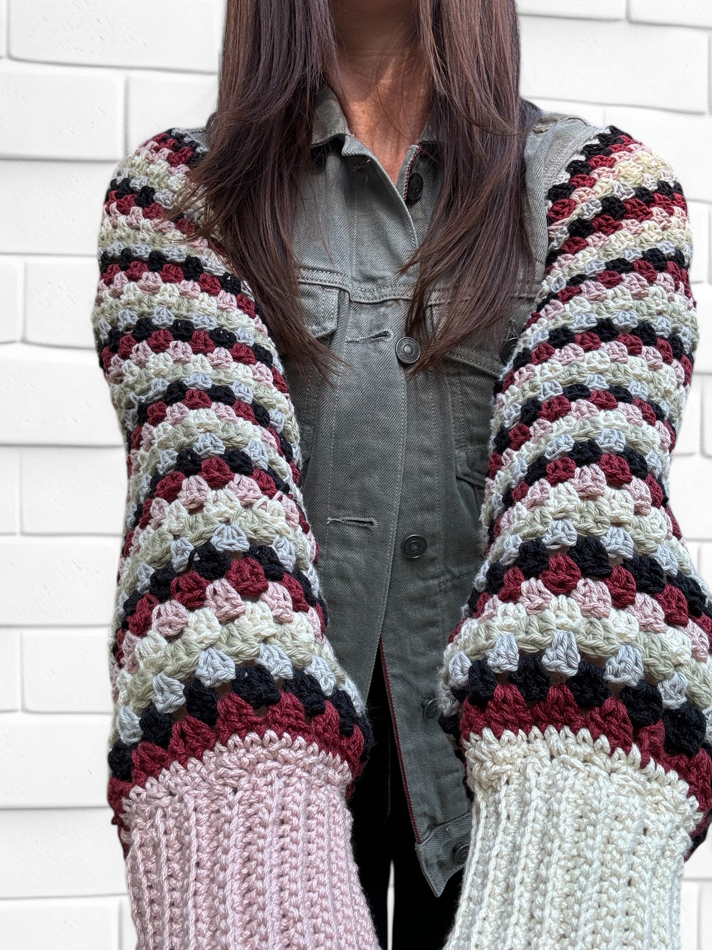 Designer Upcycled Denim All Saints Vest Crochet Sweater