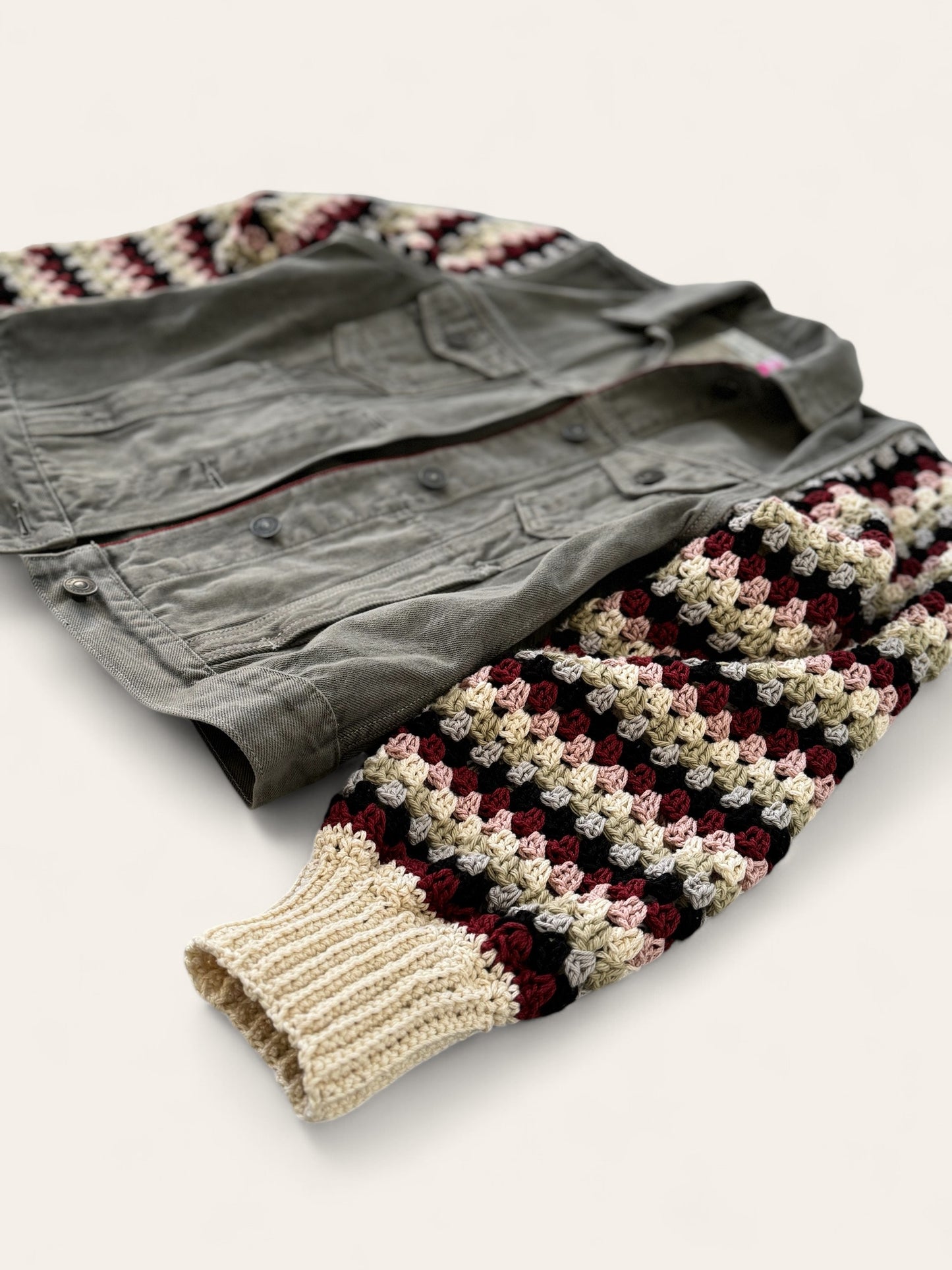Designer Upcycled Denim All Saints Vest Crochet Sweater