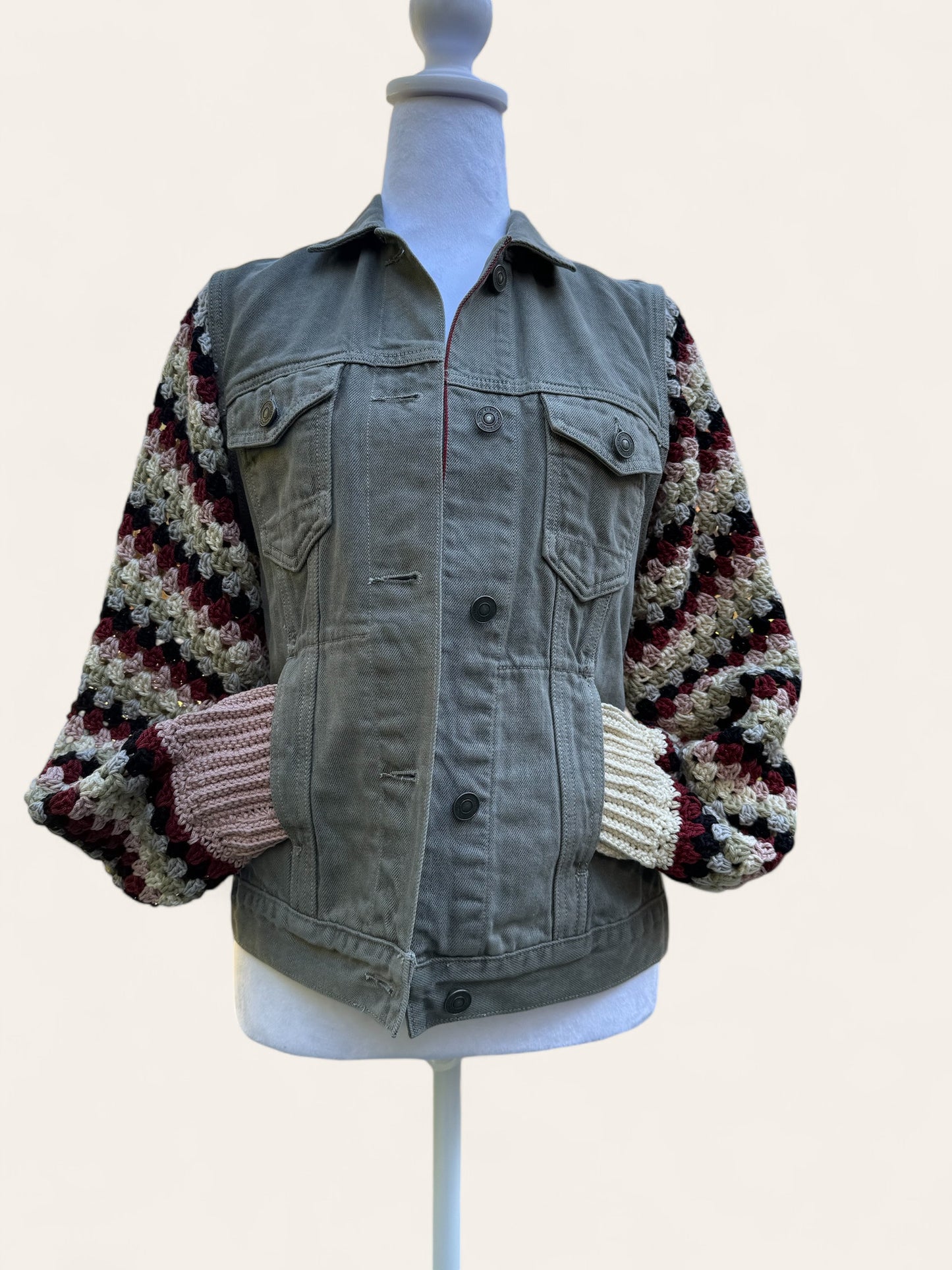 Designer Upcycled Denim All Saints Vest Crochet Sweater