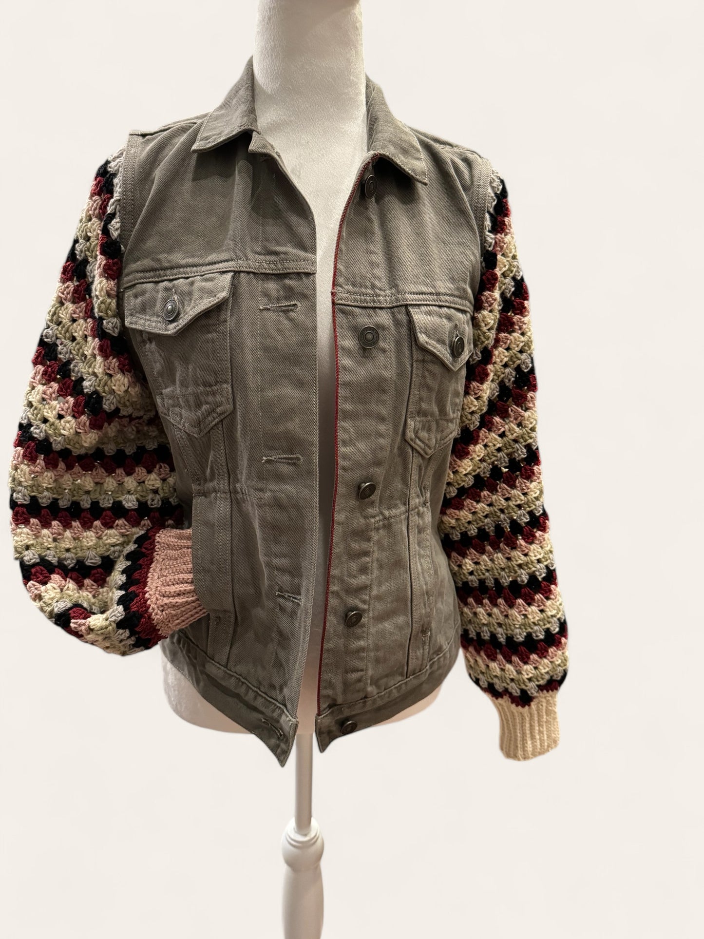 Designer Upcycled Denim All Saints Vest Crochet Sweater