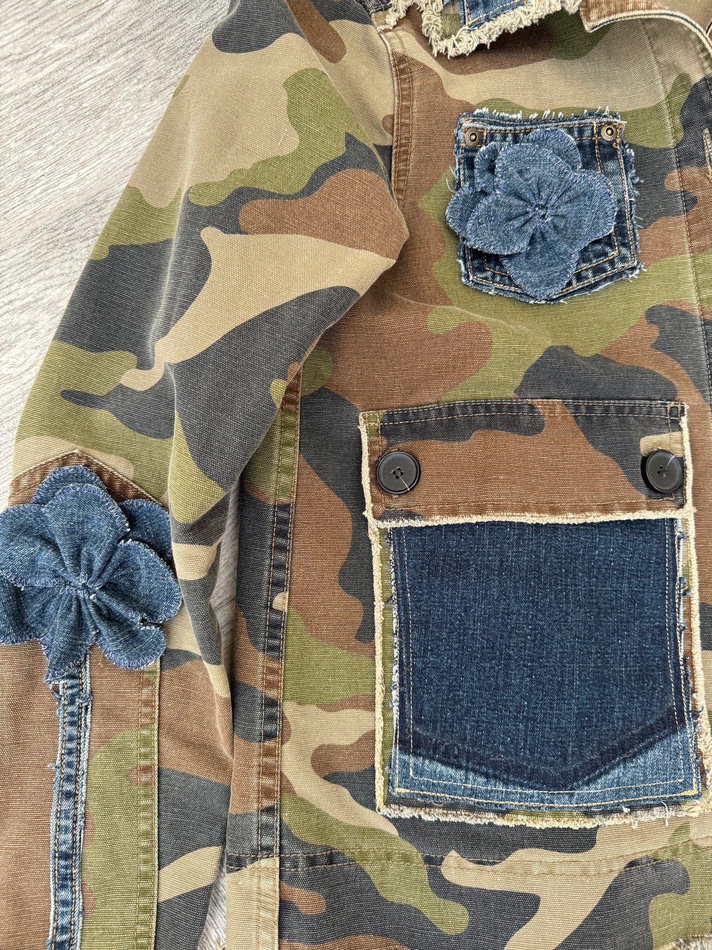 Designer Upcycled Camouflage Utility Denim Veronica Beard Jacket