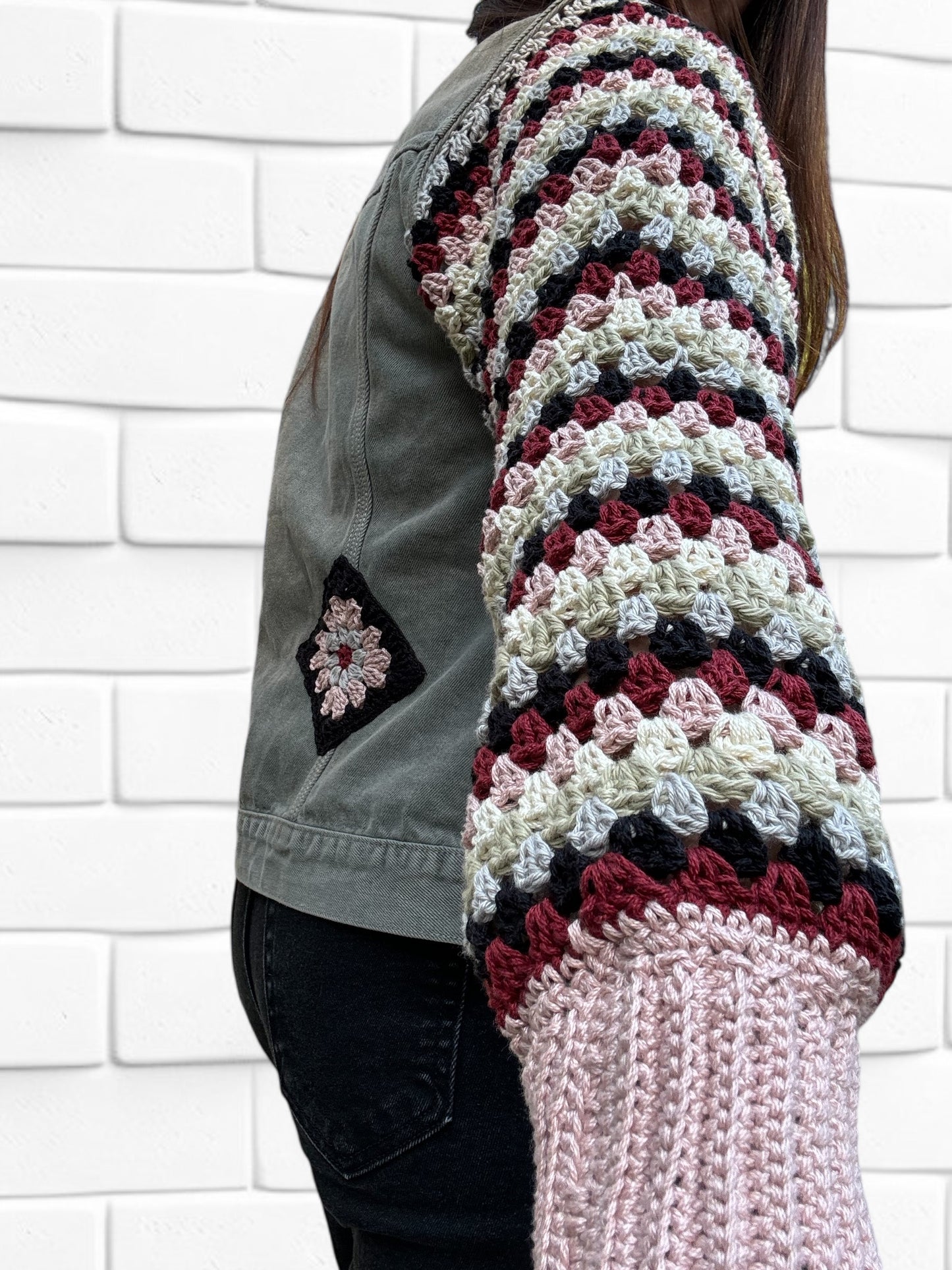 Designer Upcycled Denim All Saints Vest Crochet Sweater
