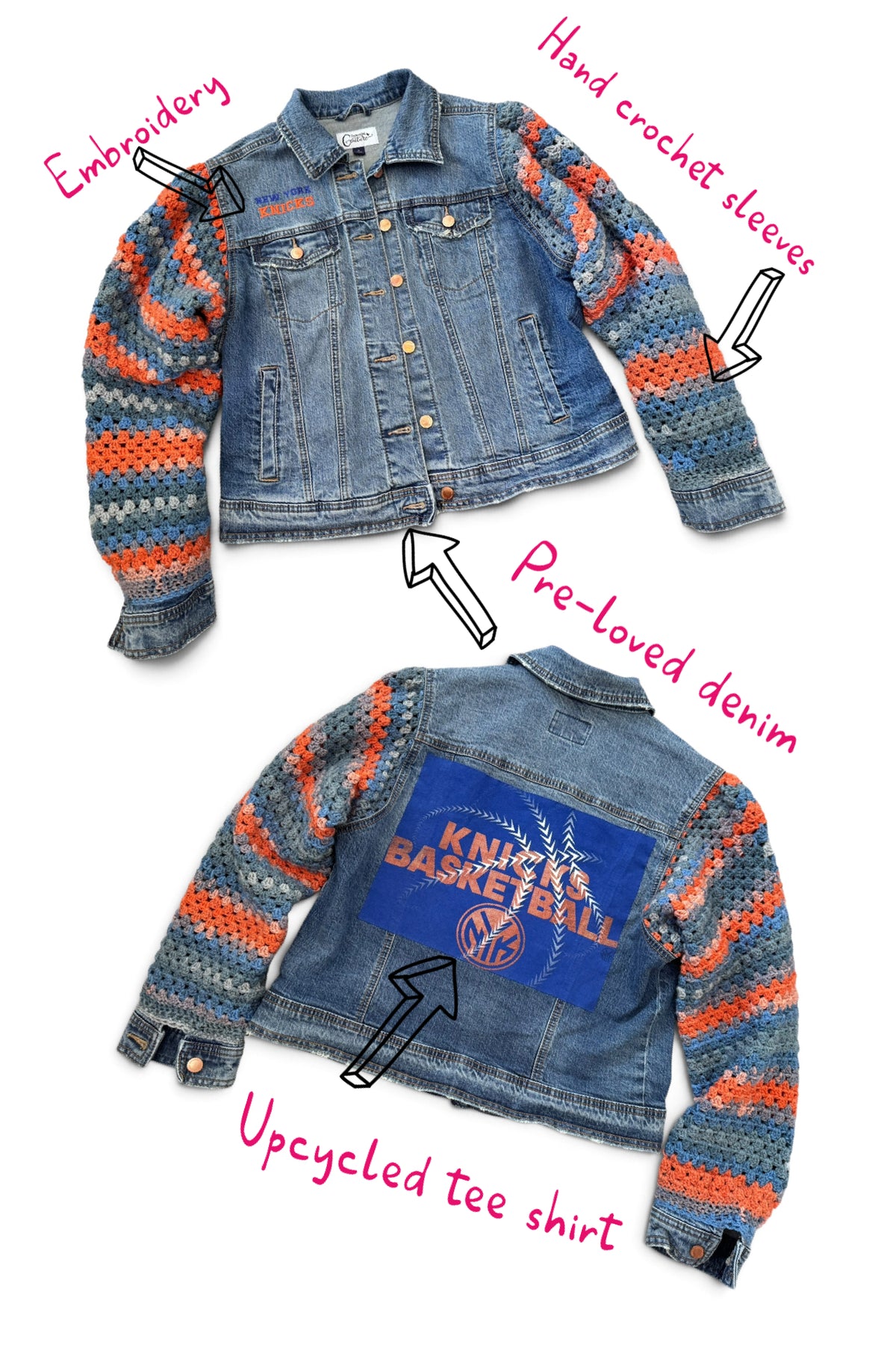 Upcycled Crochet Sleeve Knicks Jacket
