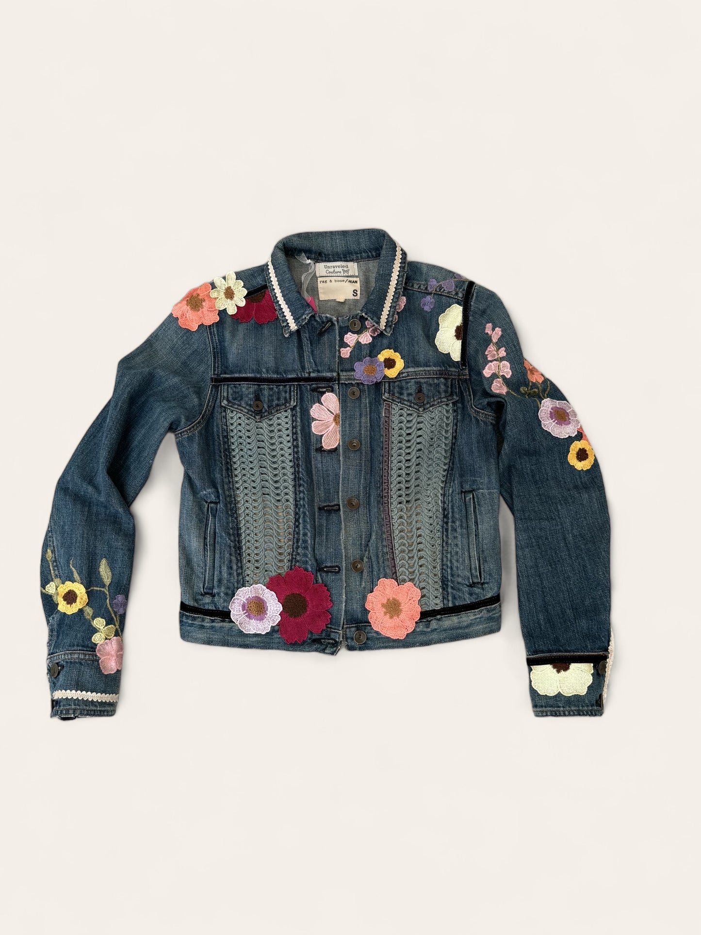 Designer Upcycled Floral Denim Rag&Bone Jacket