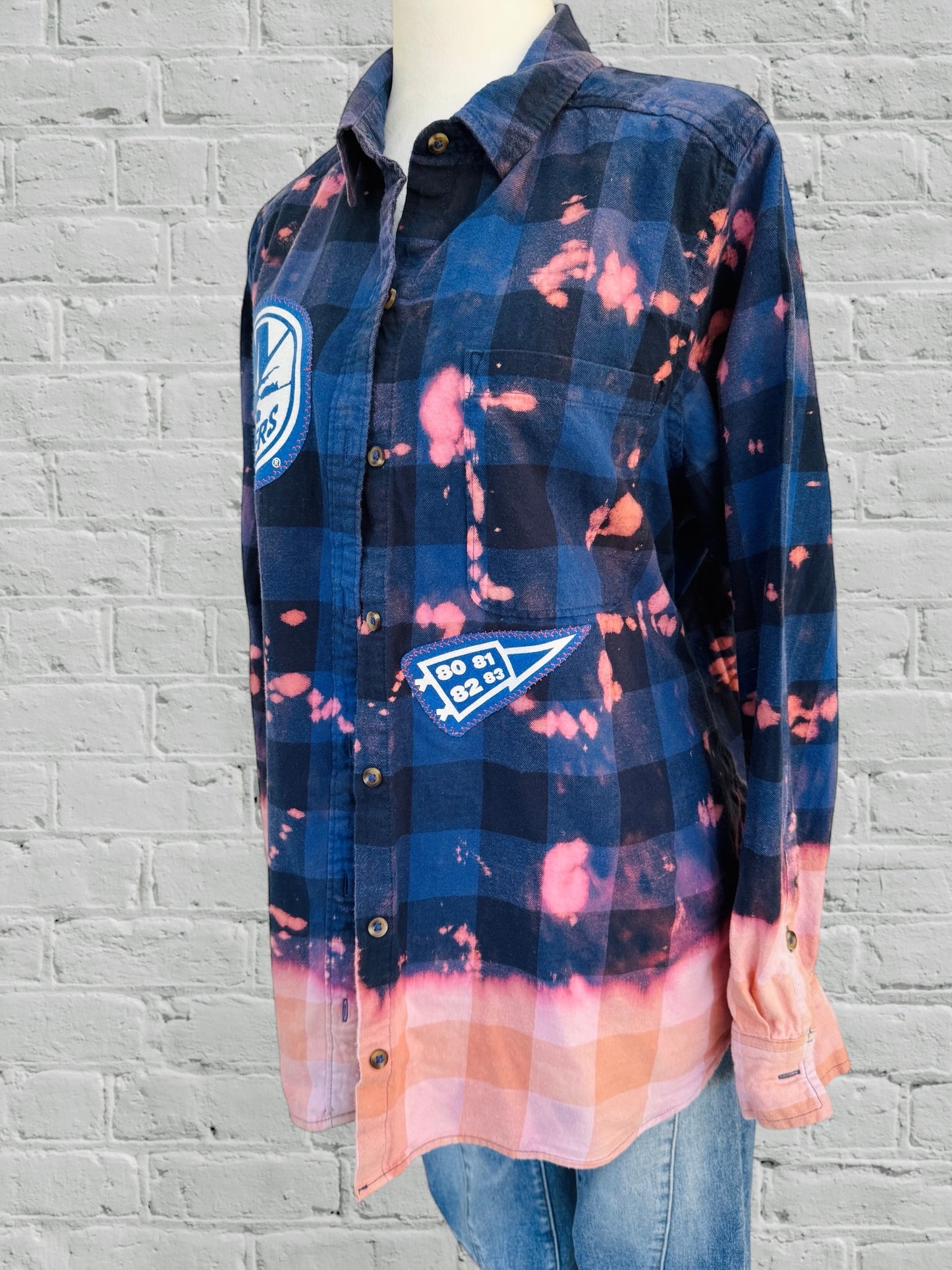 NY Islanders - YES YES YES -Upcycled Distressed Flannel