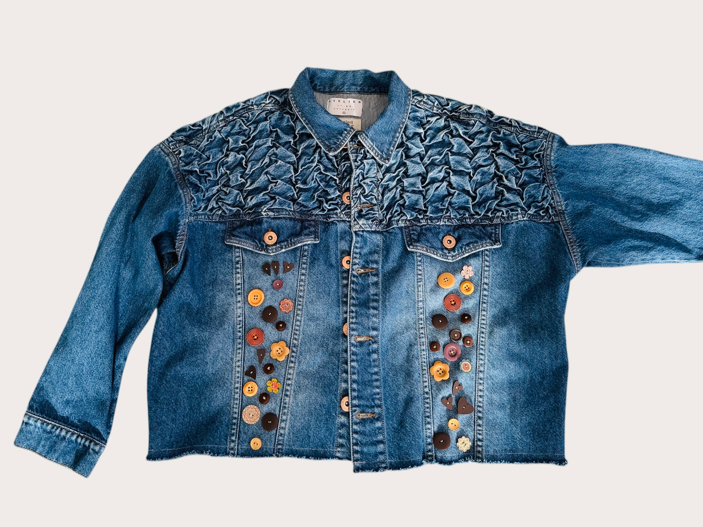 Textured Buttons Designer Upcycled Denim Jacket