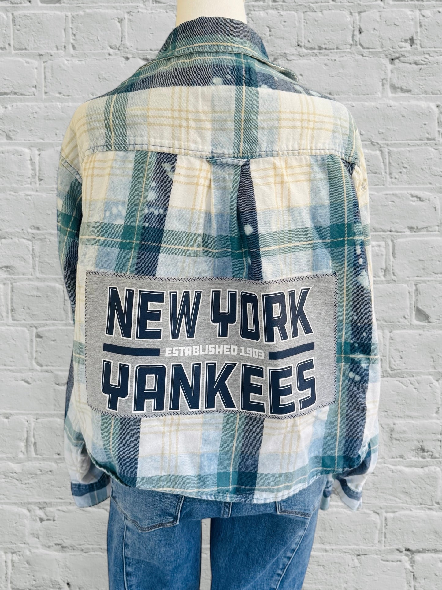 NY Yankees- Upcycled Distressed Flannel