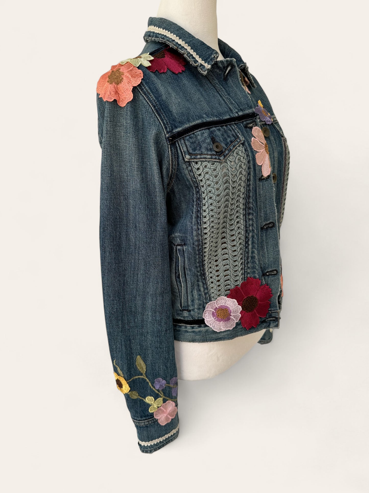 Designer Upcycled Floral Denim Rag&Bone Jacket