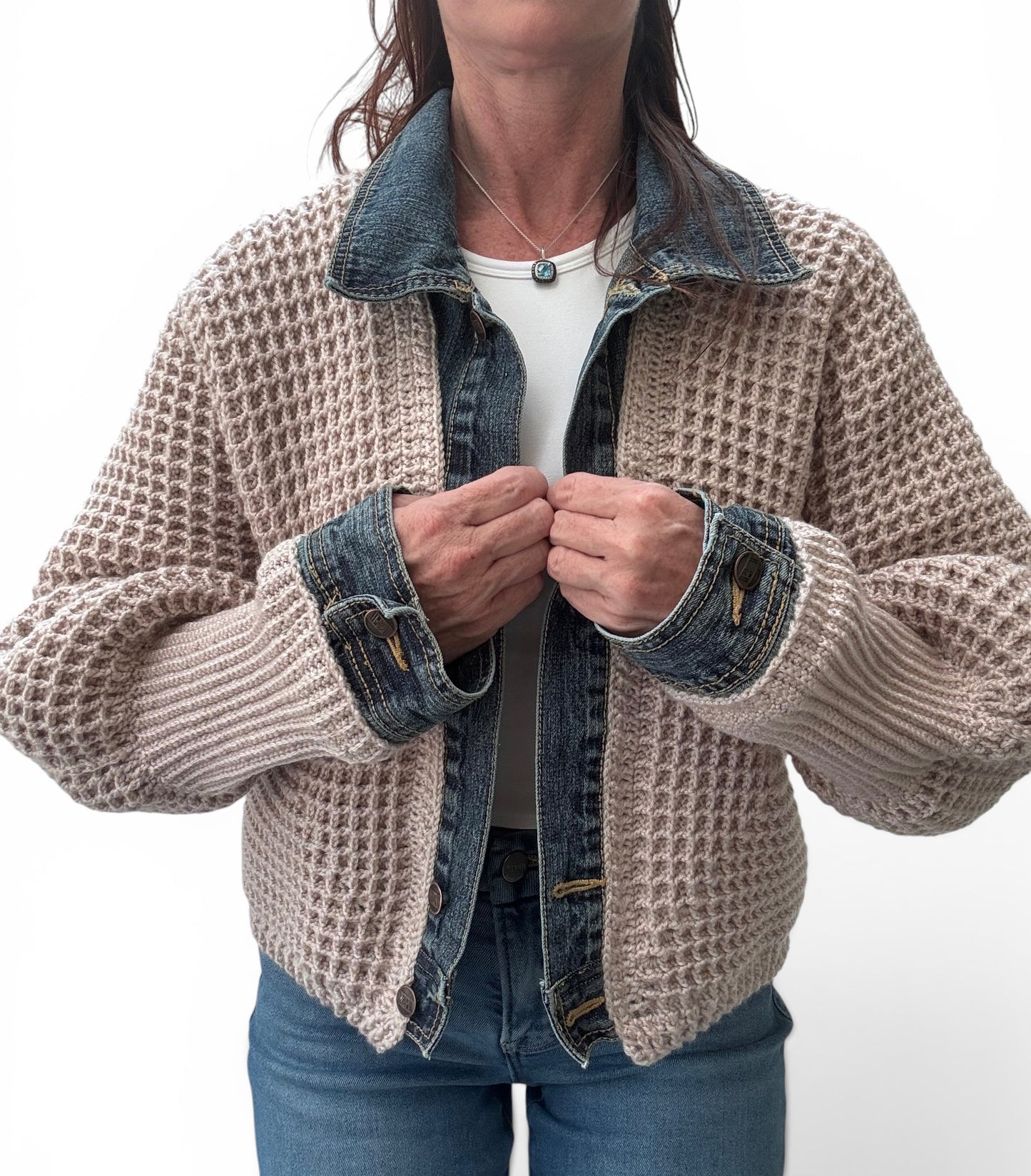 Cream Waffle Denim Jacket