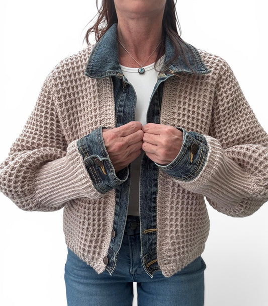 Cream Waffle Denim Jacket