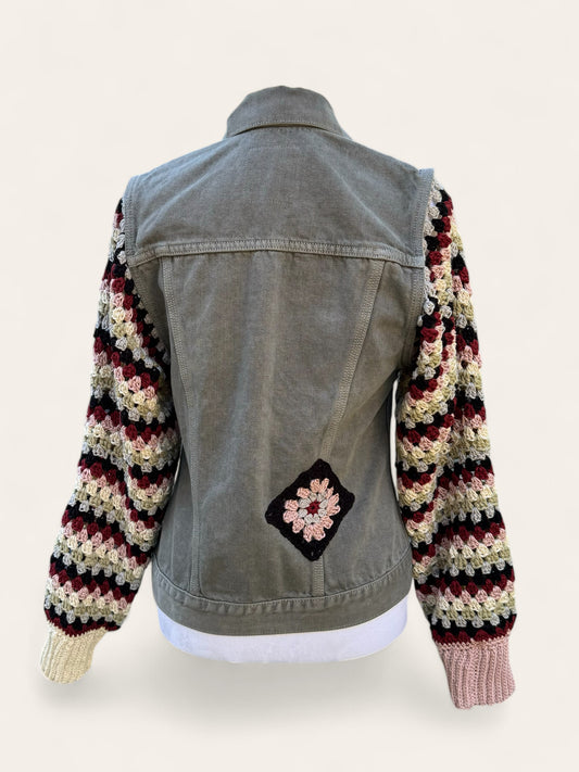 Designer Upcycled Denim All Saints Vest Crochet Sweater