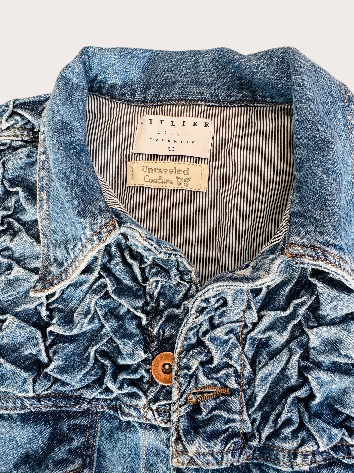 Textured Buttons Designer Upcycled Denim Jacket