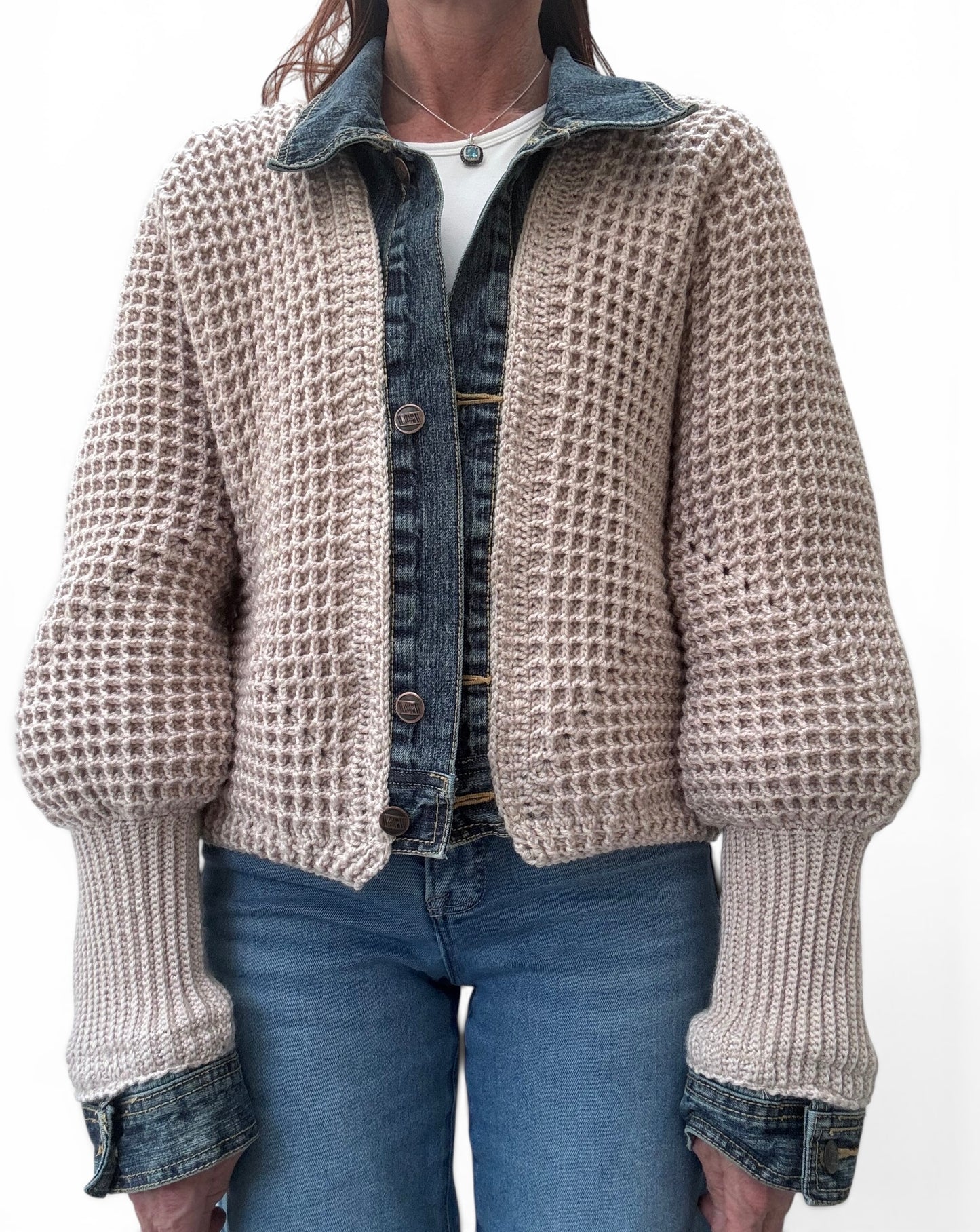 Cream Waffle Denim Jacket