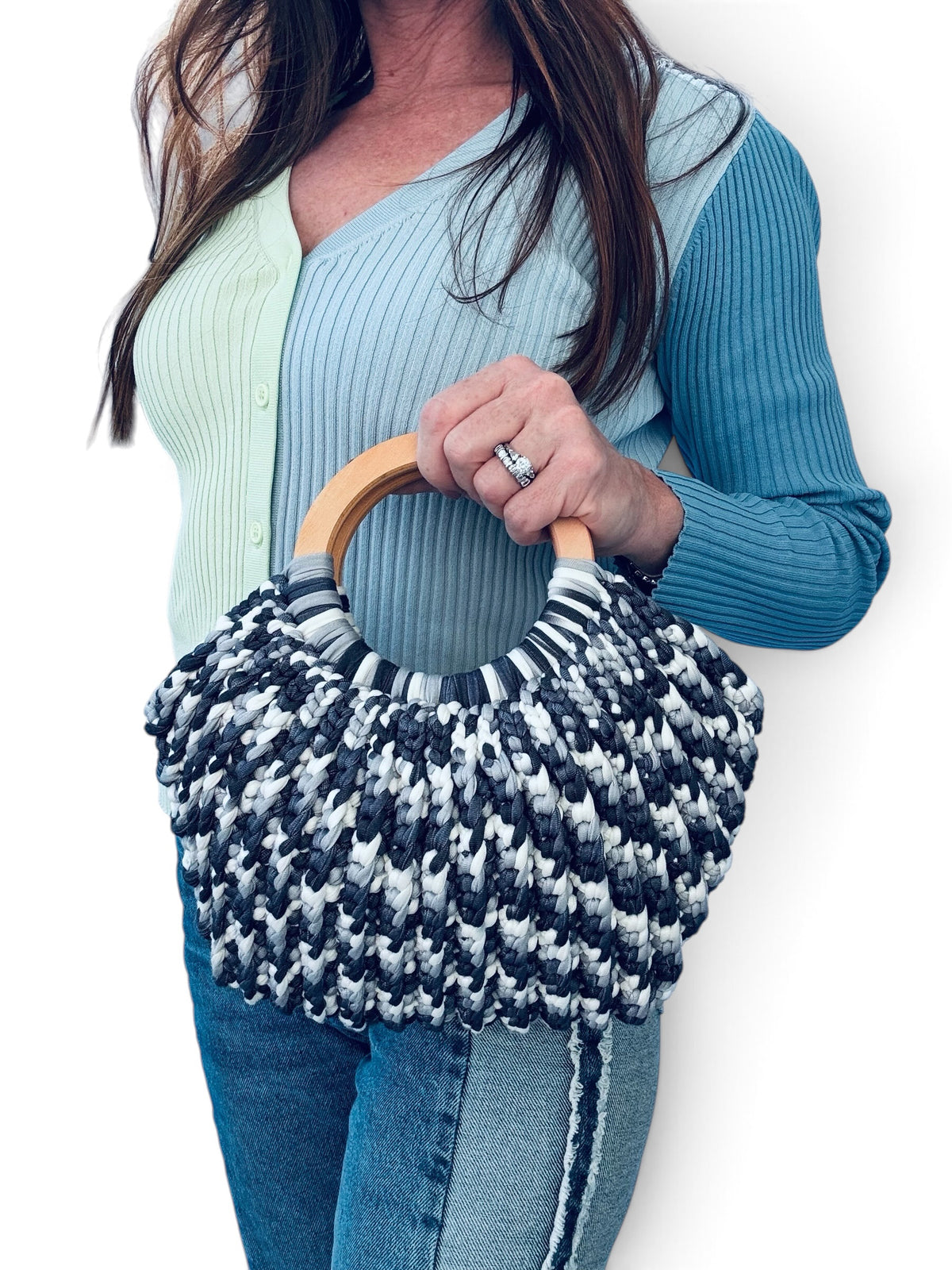 The FANFARE in Moody Sky, hand-crochet bag