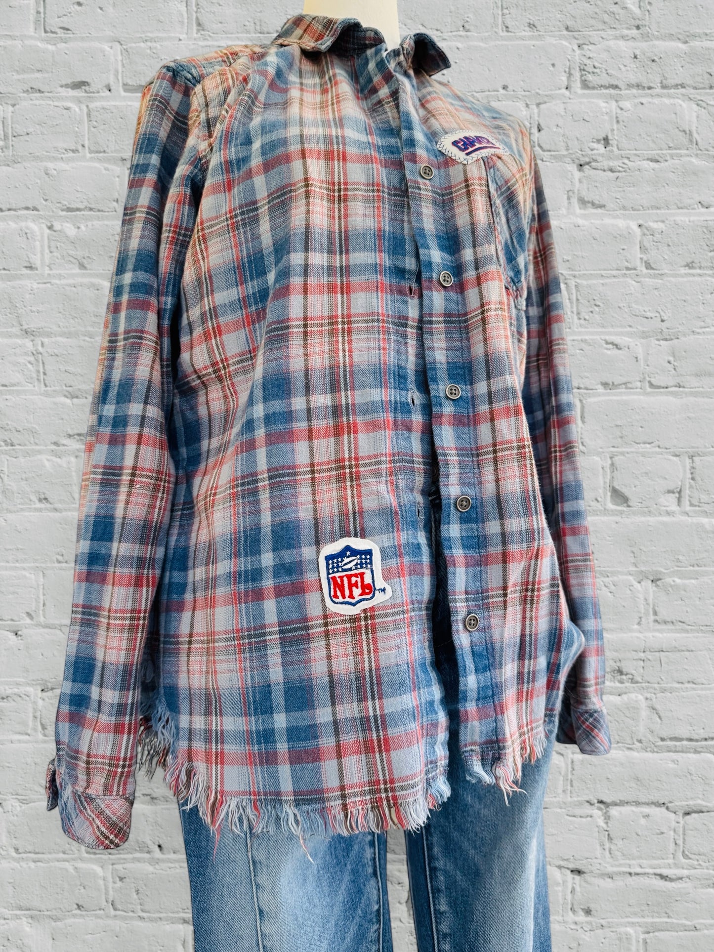NY Giants- Upcycled Distressed Flannel