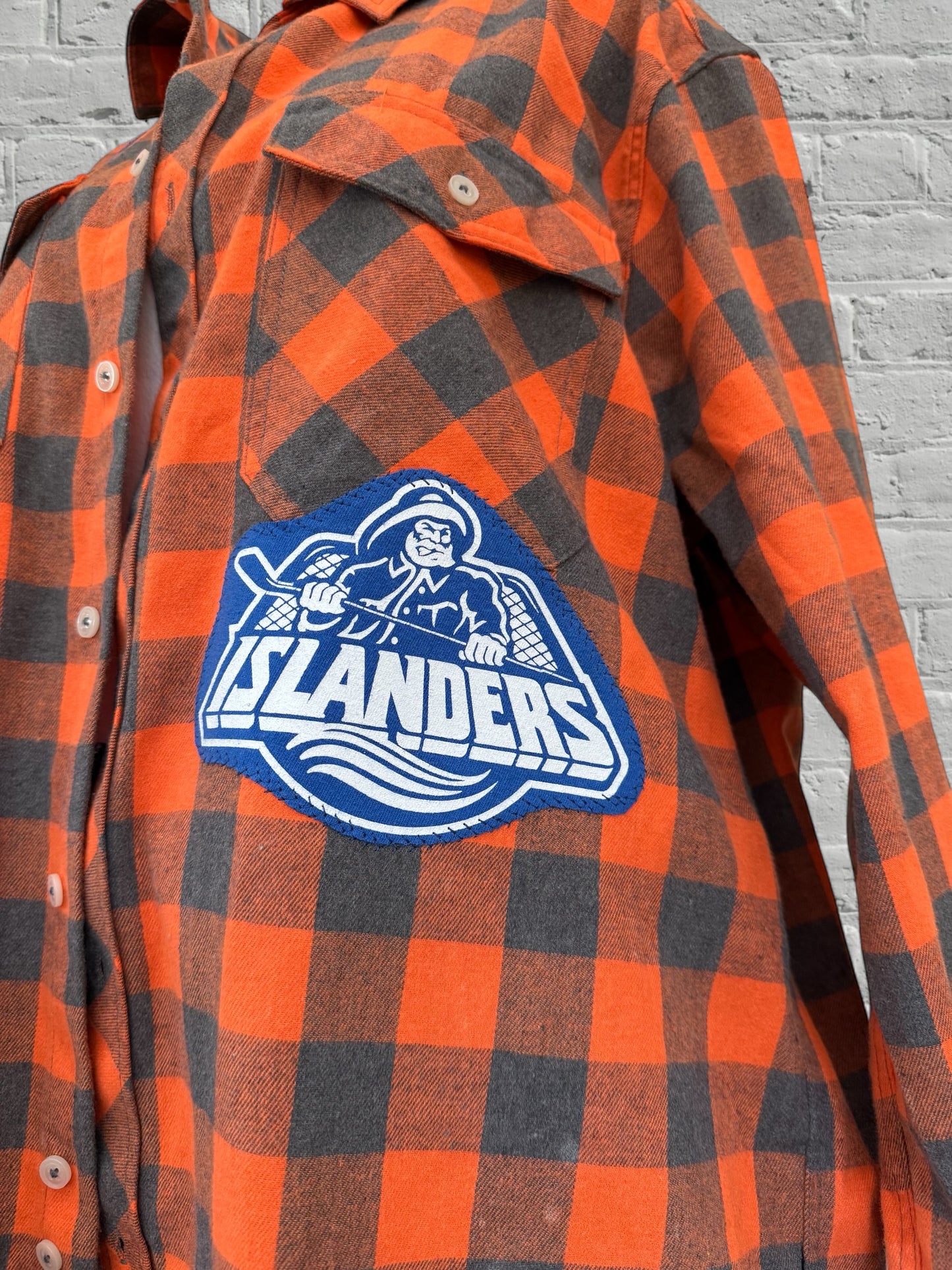 NY Islanders - Plaid, Orange-Upcycled Distressed Flannel