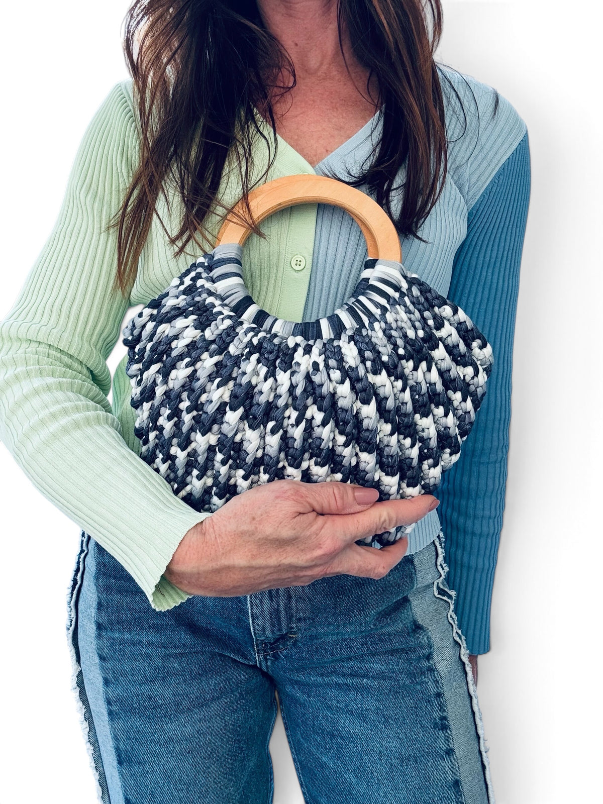 The FANFARE in Moody Sky, hand-crochet bag