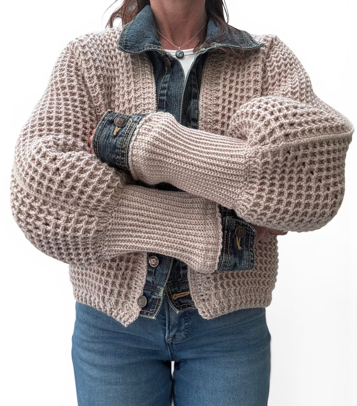 Cream Waffle Denim Jacket