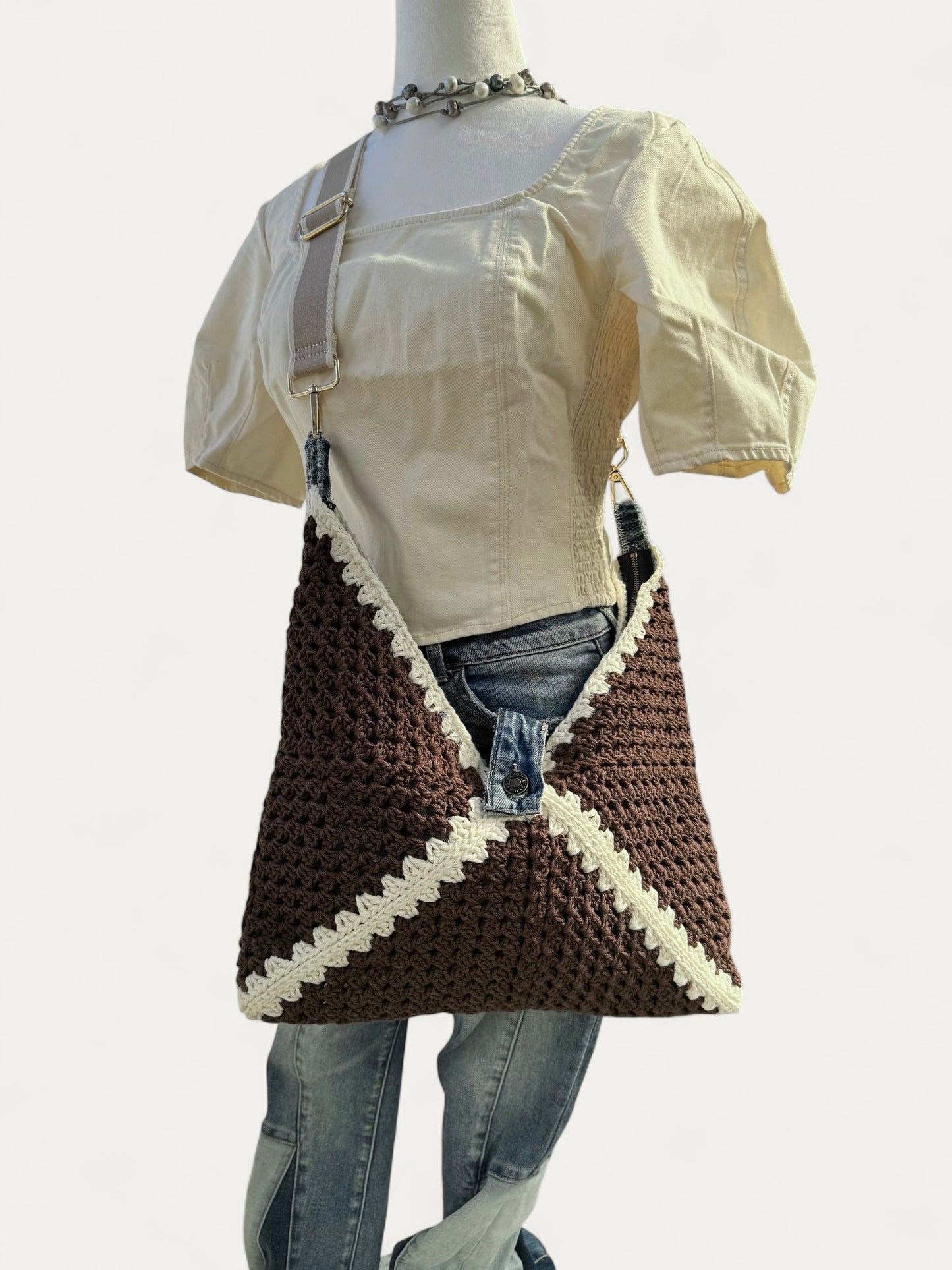 Cookies and Cream LUNA hand crochet bag