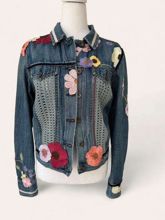 Designer Upcycled Floral Denim Rag&Bone Jacket