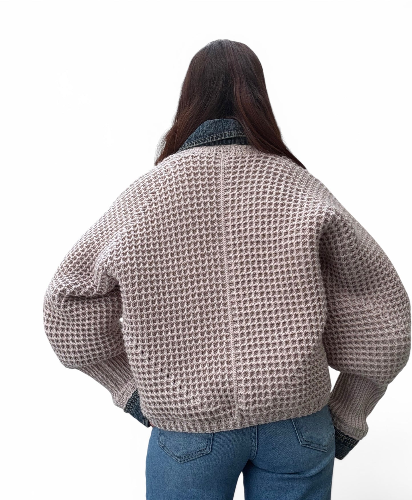 Cream Waffle Denim Jacket