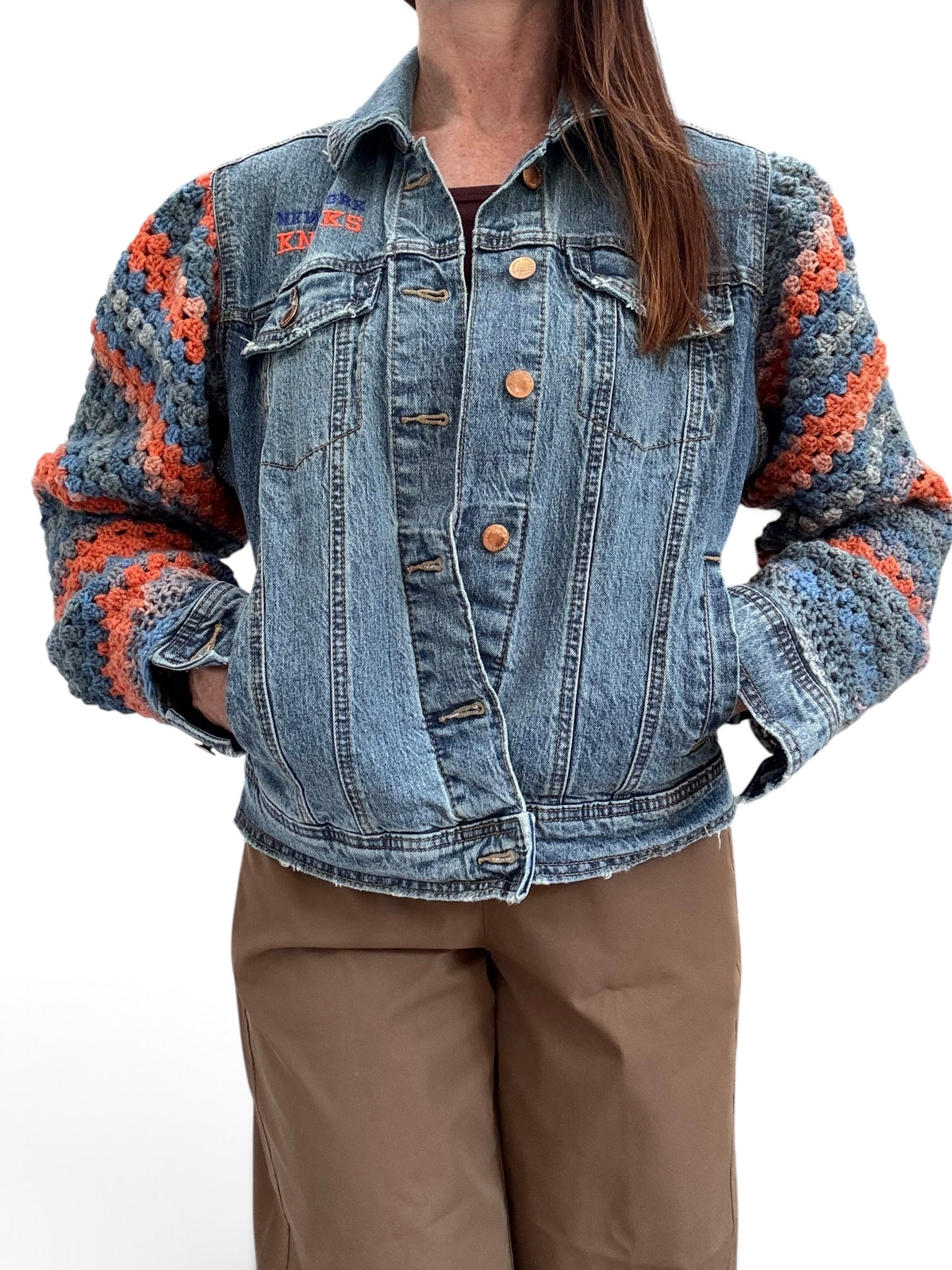 Upcycled Crochet Sleeve Knicks Jacket