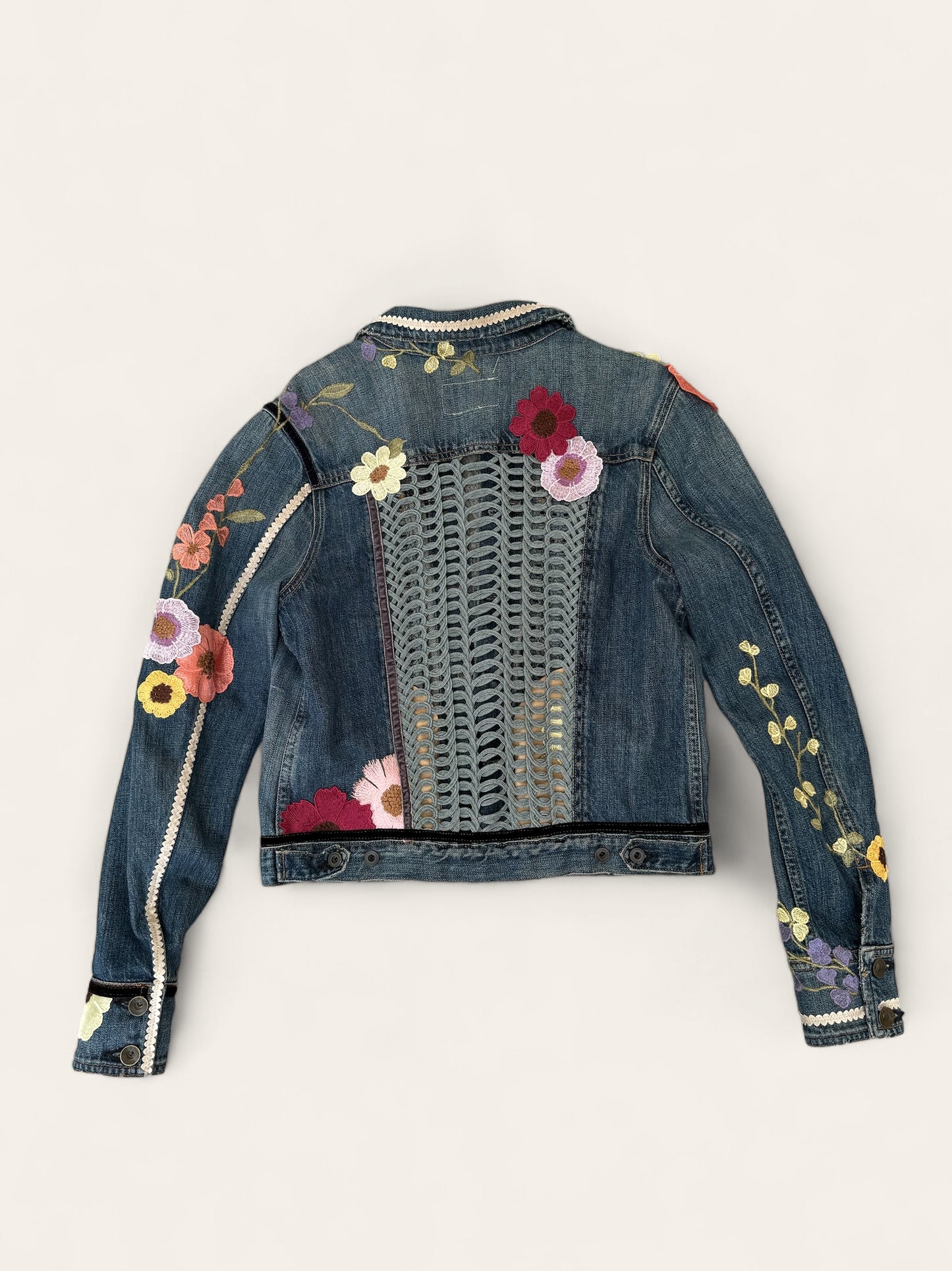 Designer Upcycled Floral Denim Rag&Bone Jacket