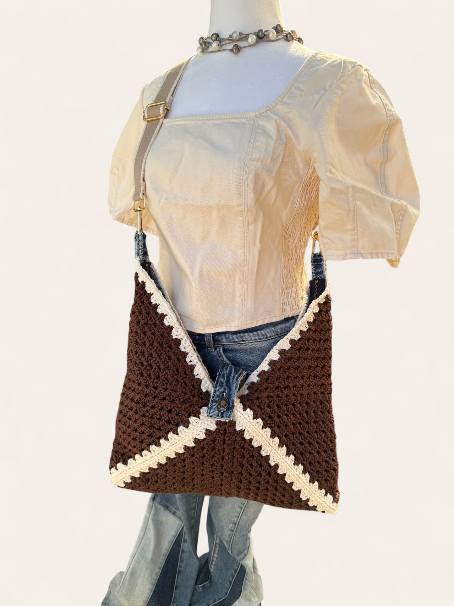 Cookies and Cream LUNA hand crochet bag