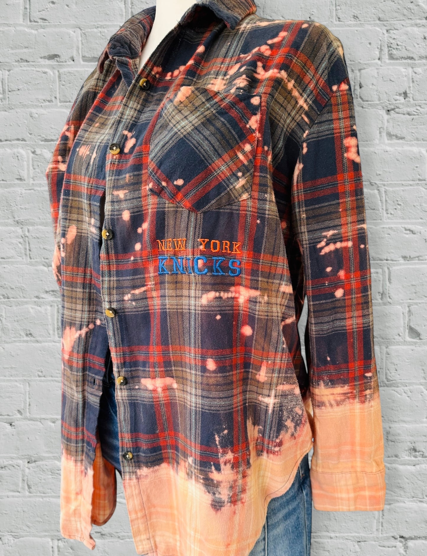 NY Knicks- Upcycled Distressed Flannel