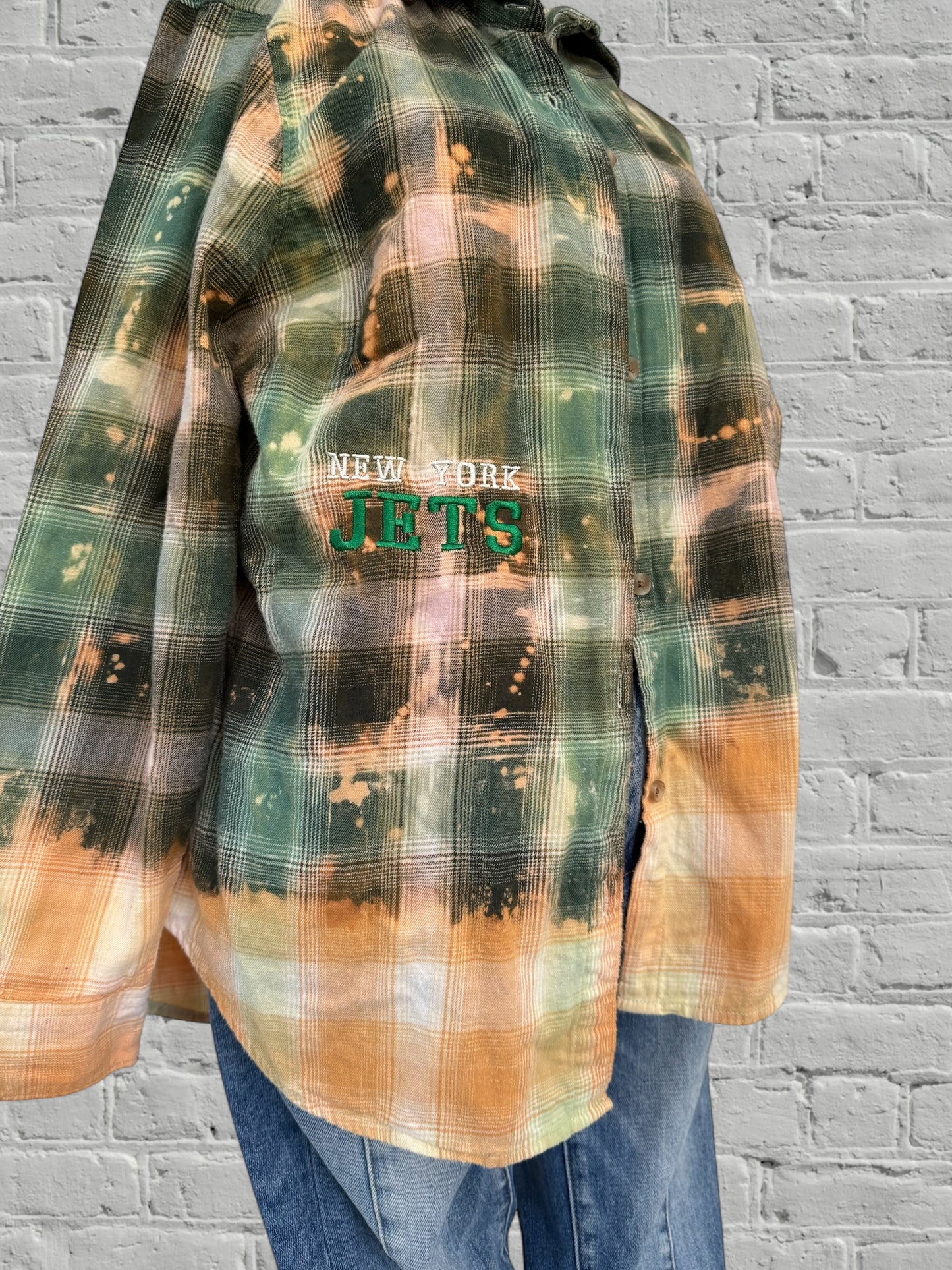NY Jets - Upcycled Distressed Flannel