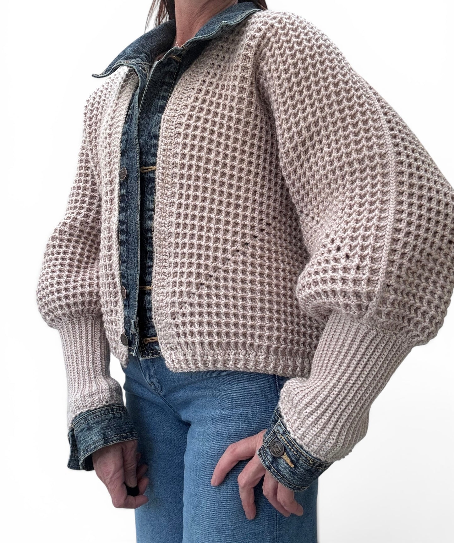 Cream Waffle Denim Jacket