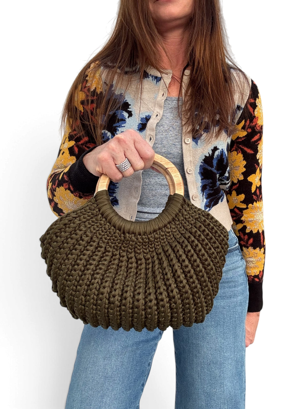 The FANFARE in Olive, hand-crochet bag
