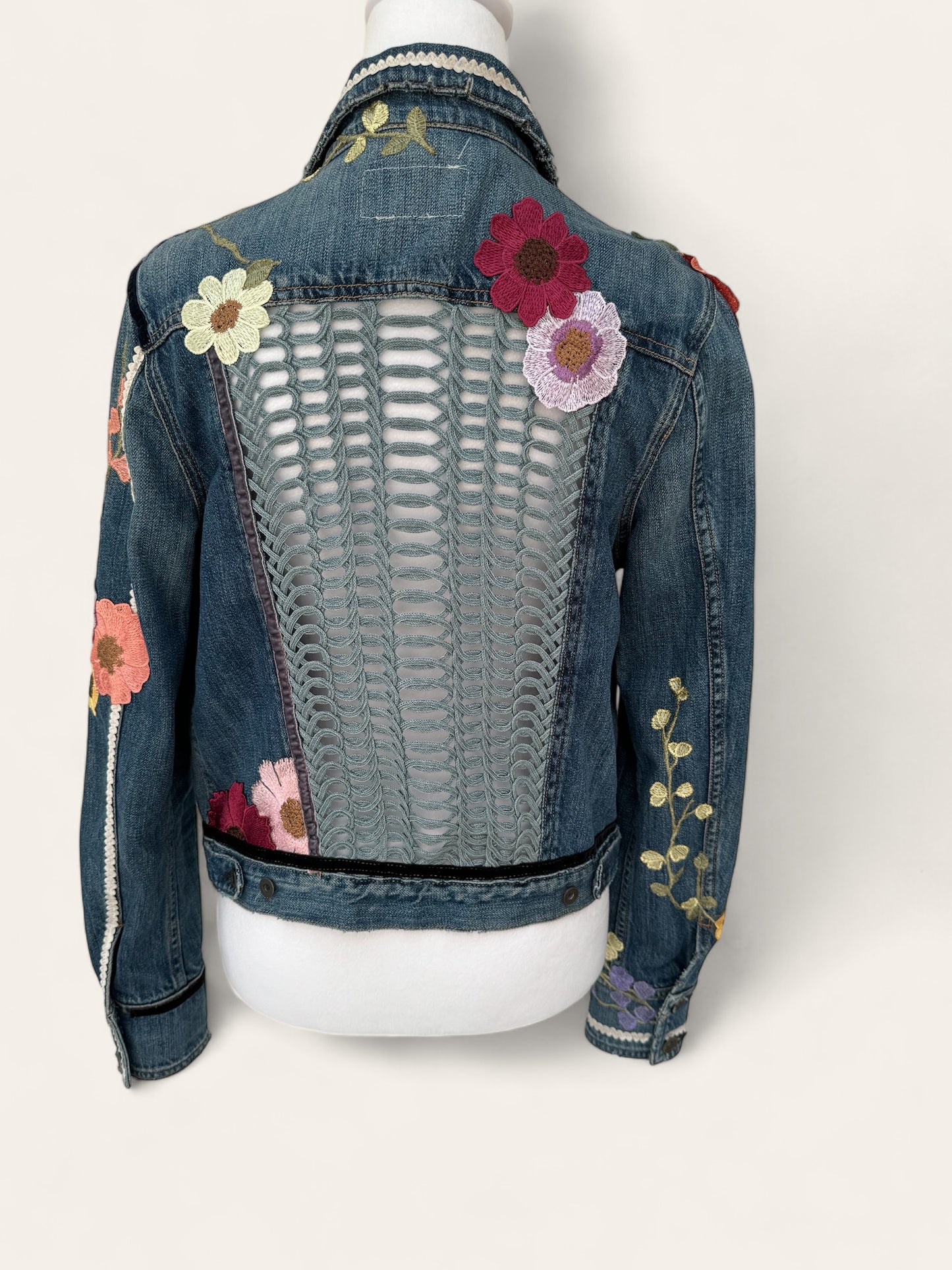 Designer Upcycled Floral Denim Rag&Bone Jacket