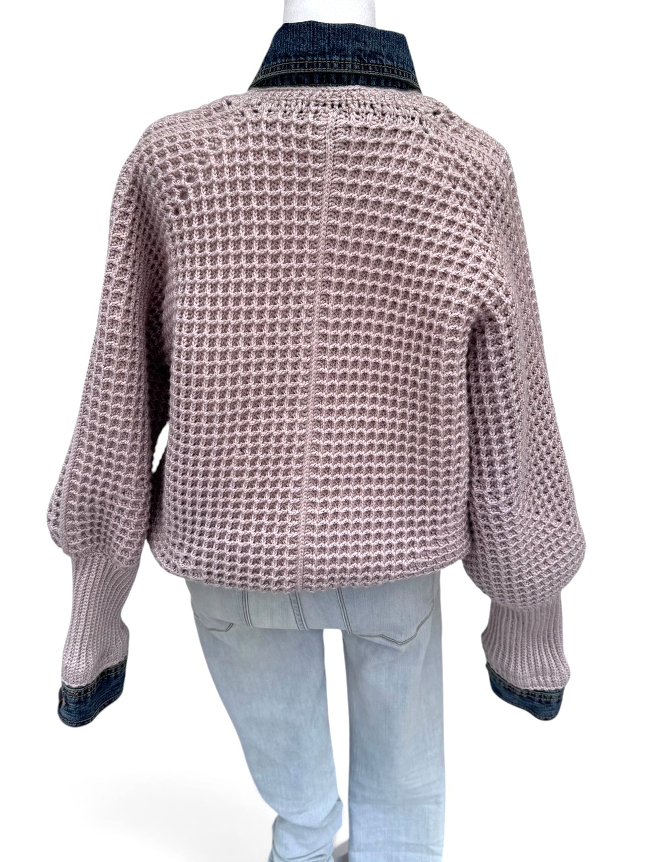 Cream Waffle Denim Jacket