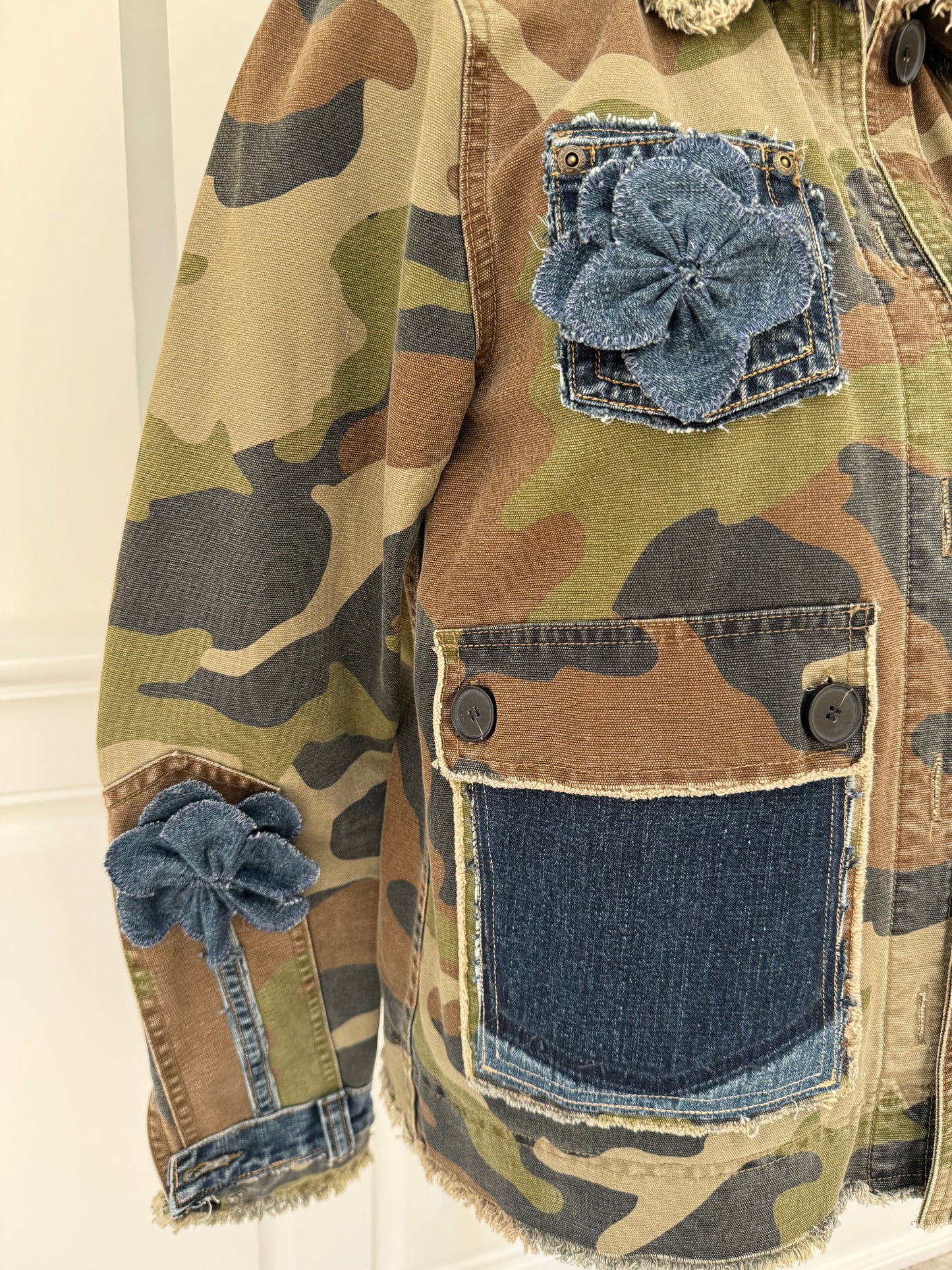 Designer Upcycled Camouflage Utility Denim Veronica Beard Jacket