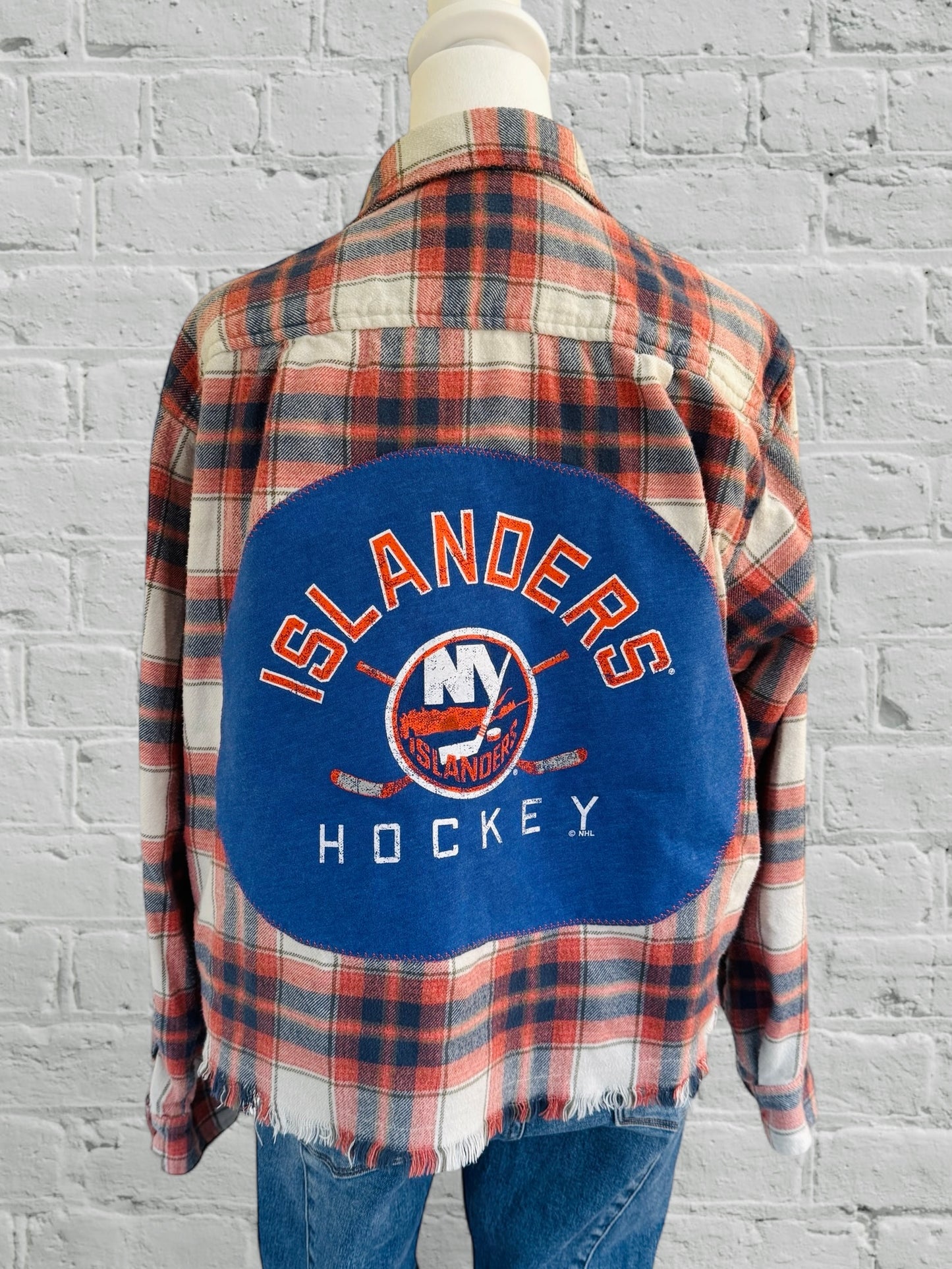 NY Islanders - Cropped -Upcycled Distressed Flannel