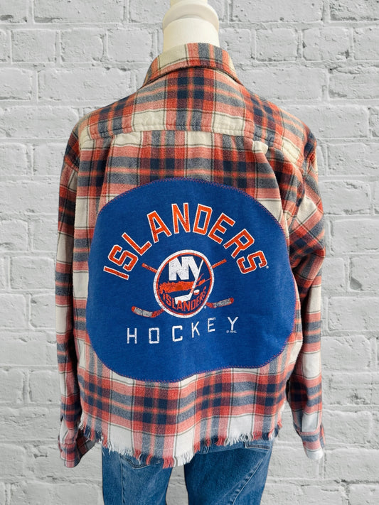 NY Islanders - Cropped -Upcycled Distressed Flannel